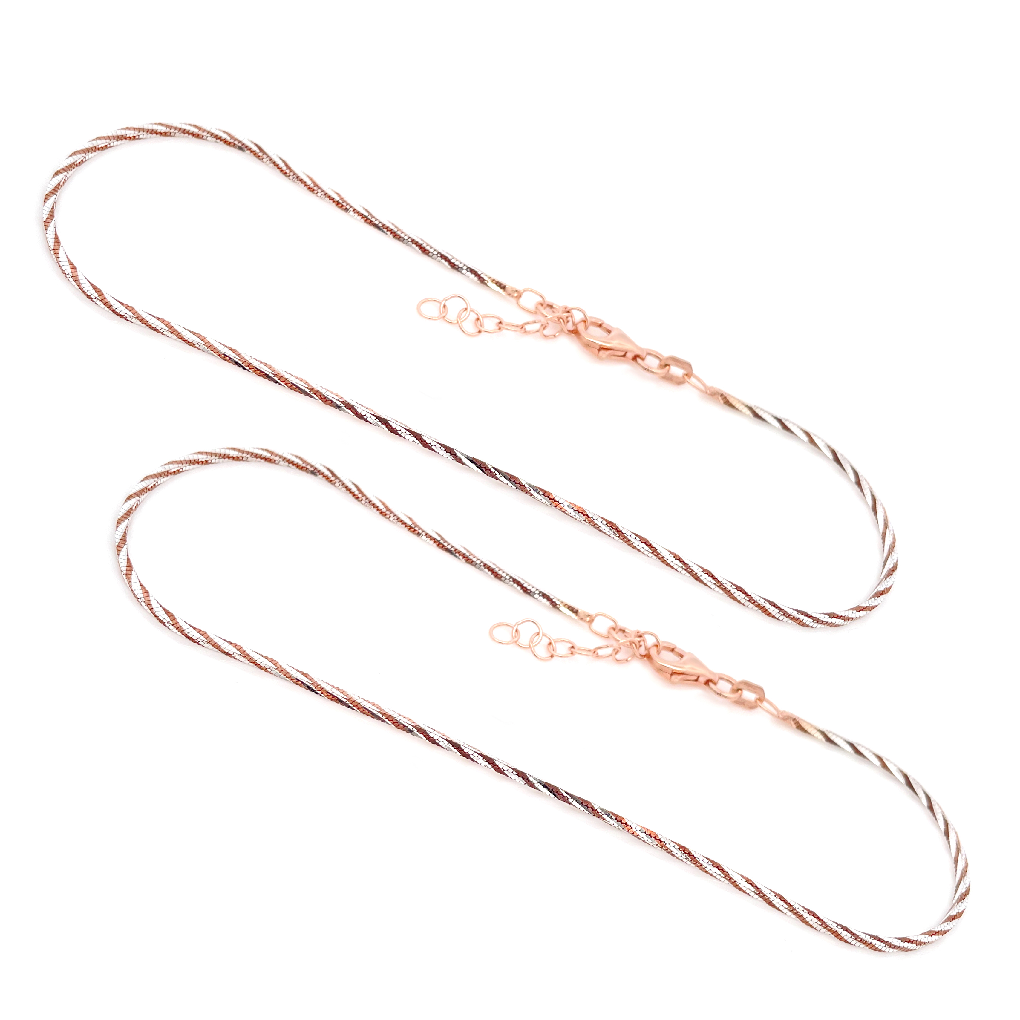 Dual-Tone 925 Sterling Silver Twisted Snake Chain Anklets