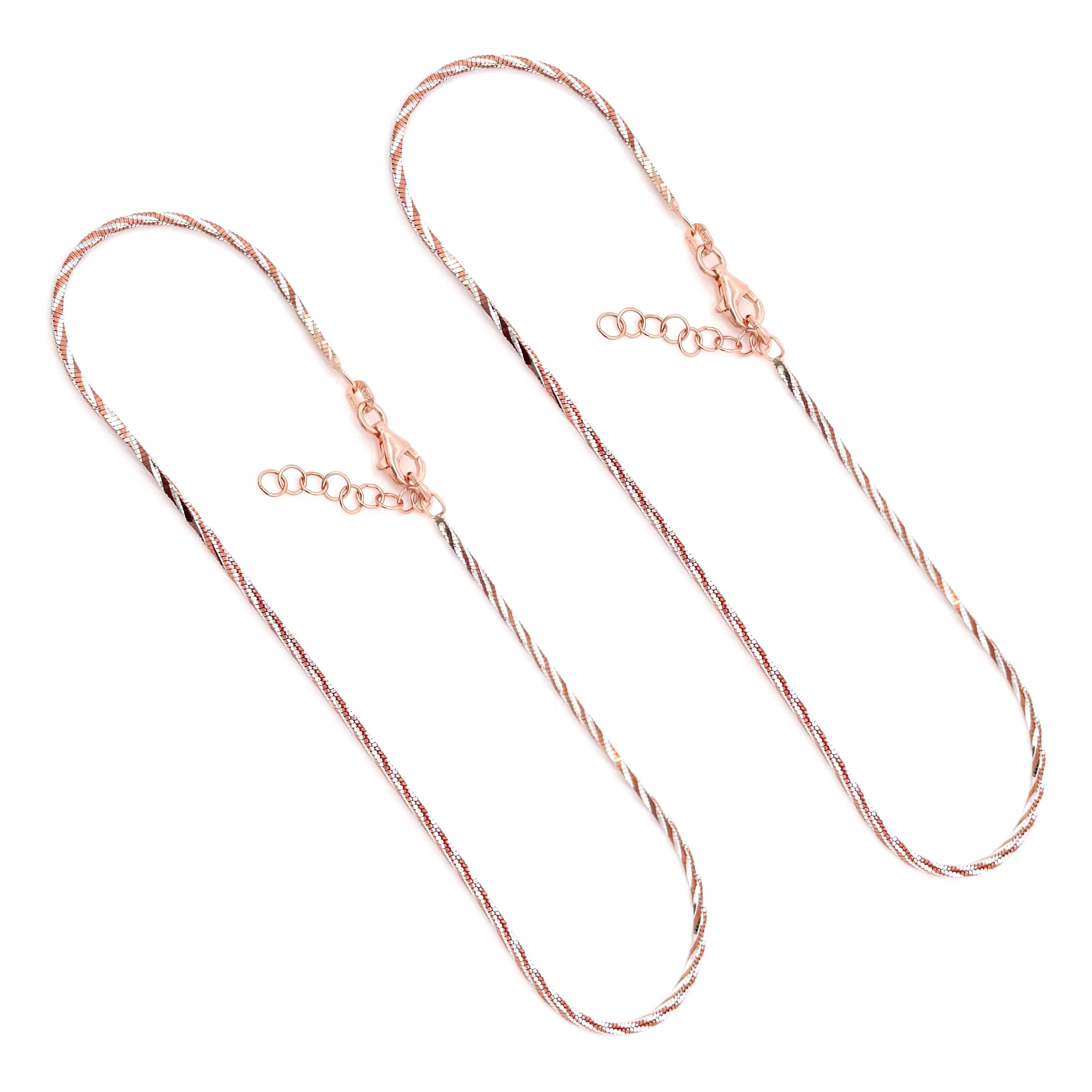 Dual-Tone 925 Sterling Silver Twisted Snake Chain Anklets