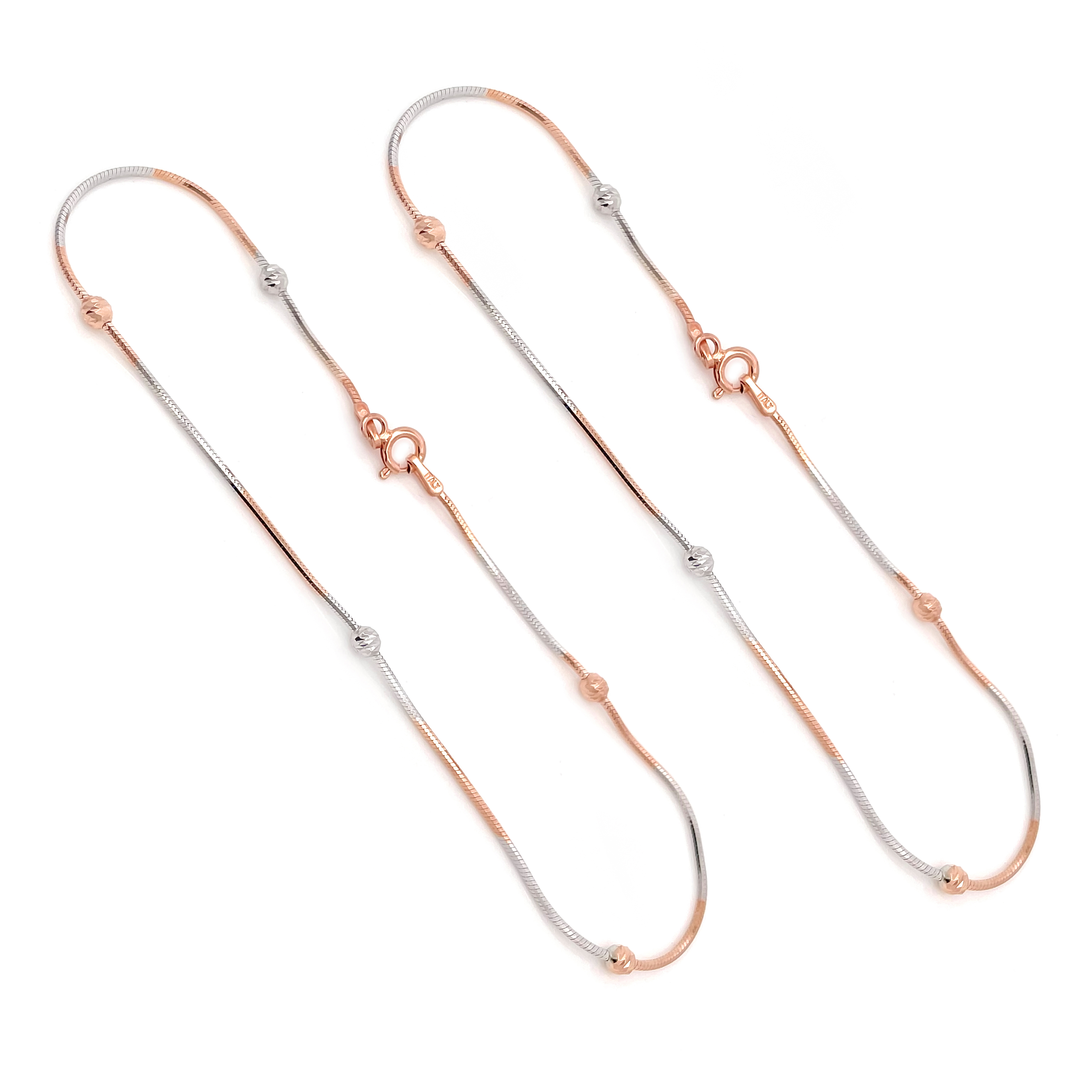 Silver and Rose Gold-Plated Anklet with Alternating Beads