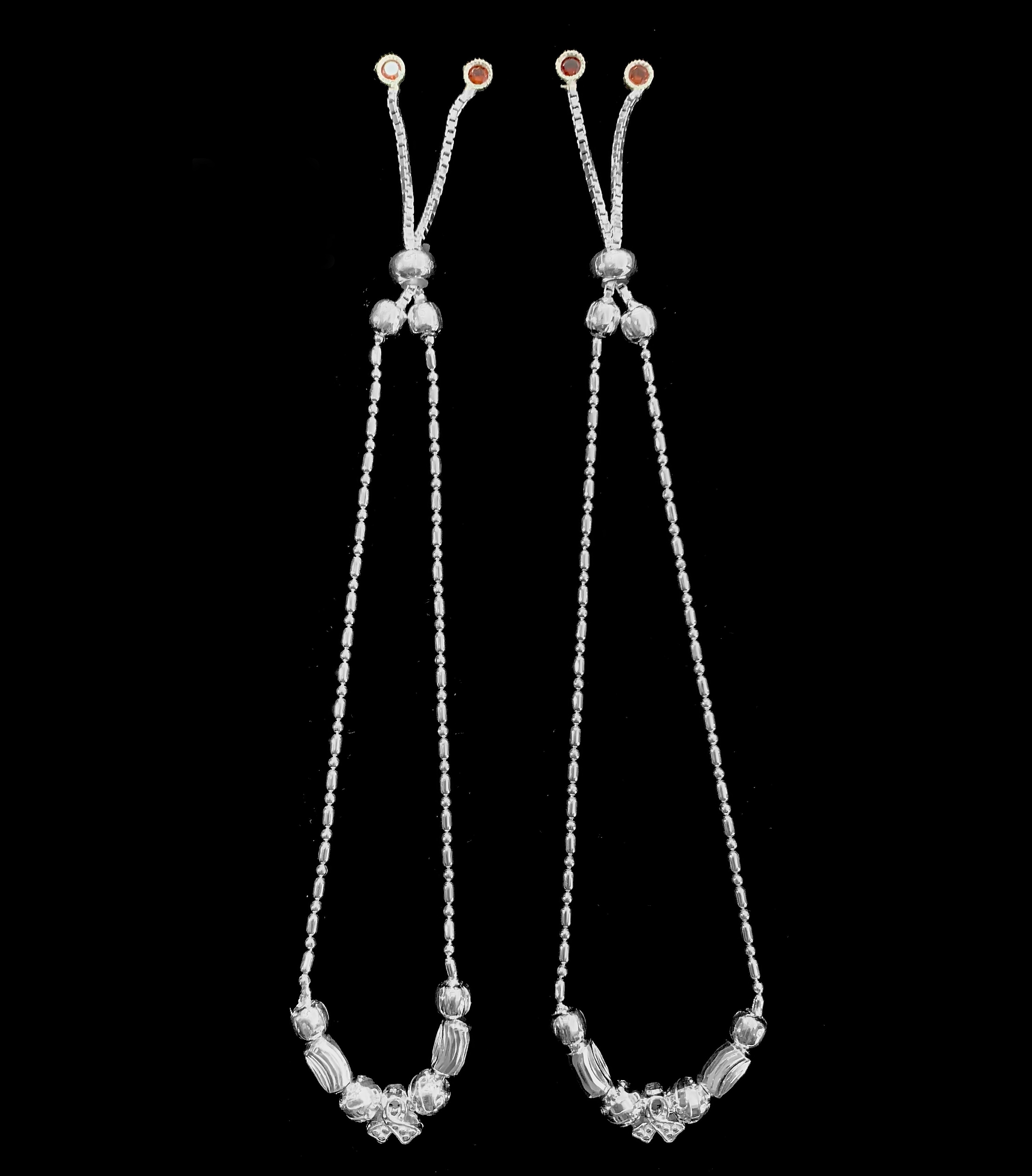 Elegant 925 Sterling Silver Adjustable Beaded Anklets