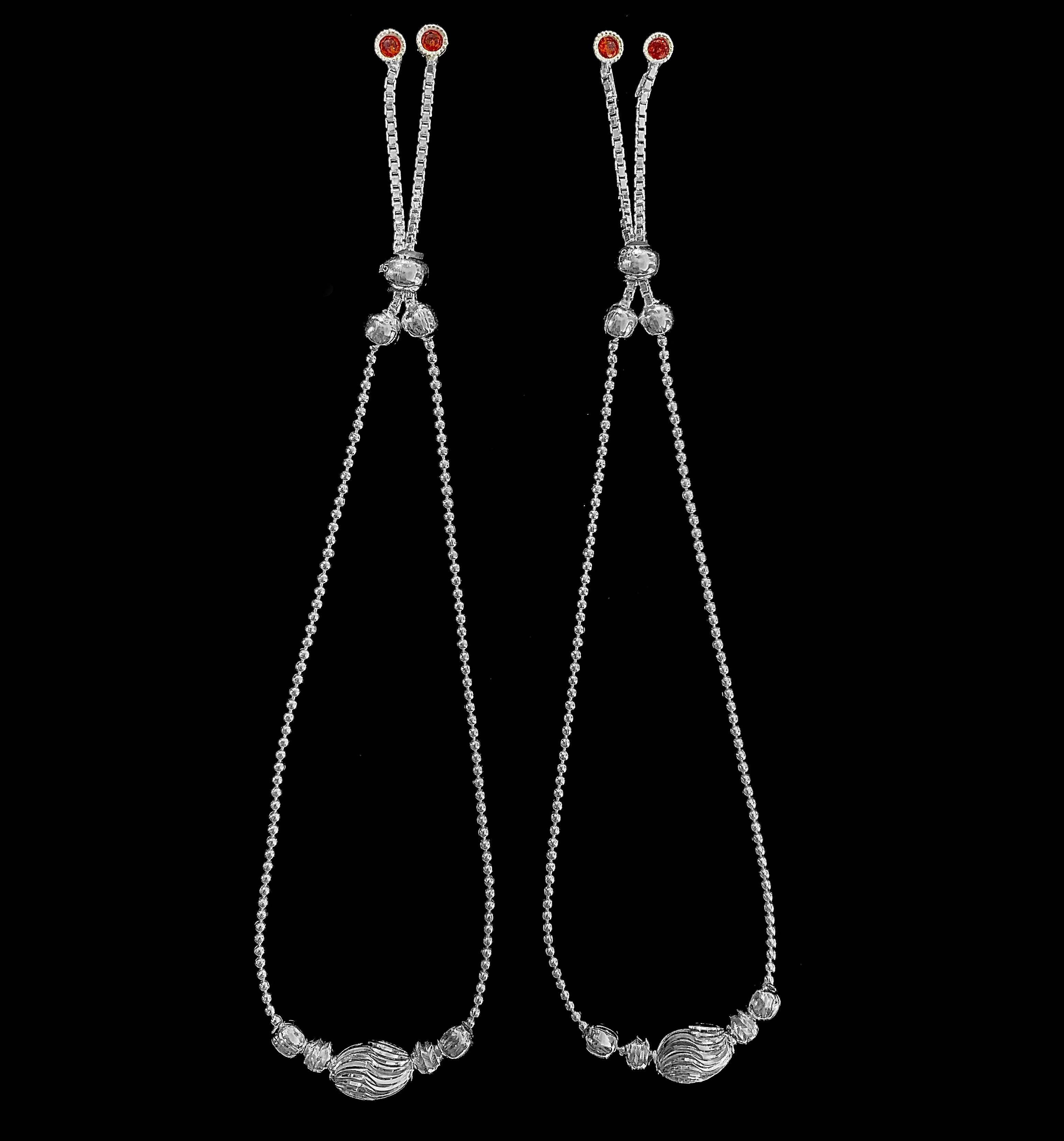 Classic 925 Sterling Silver Textured Beaded Anklets