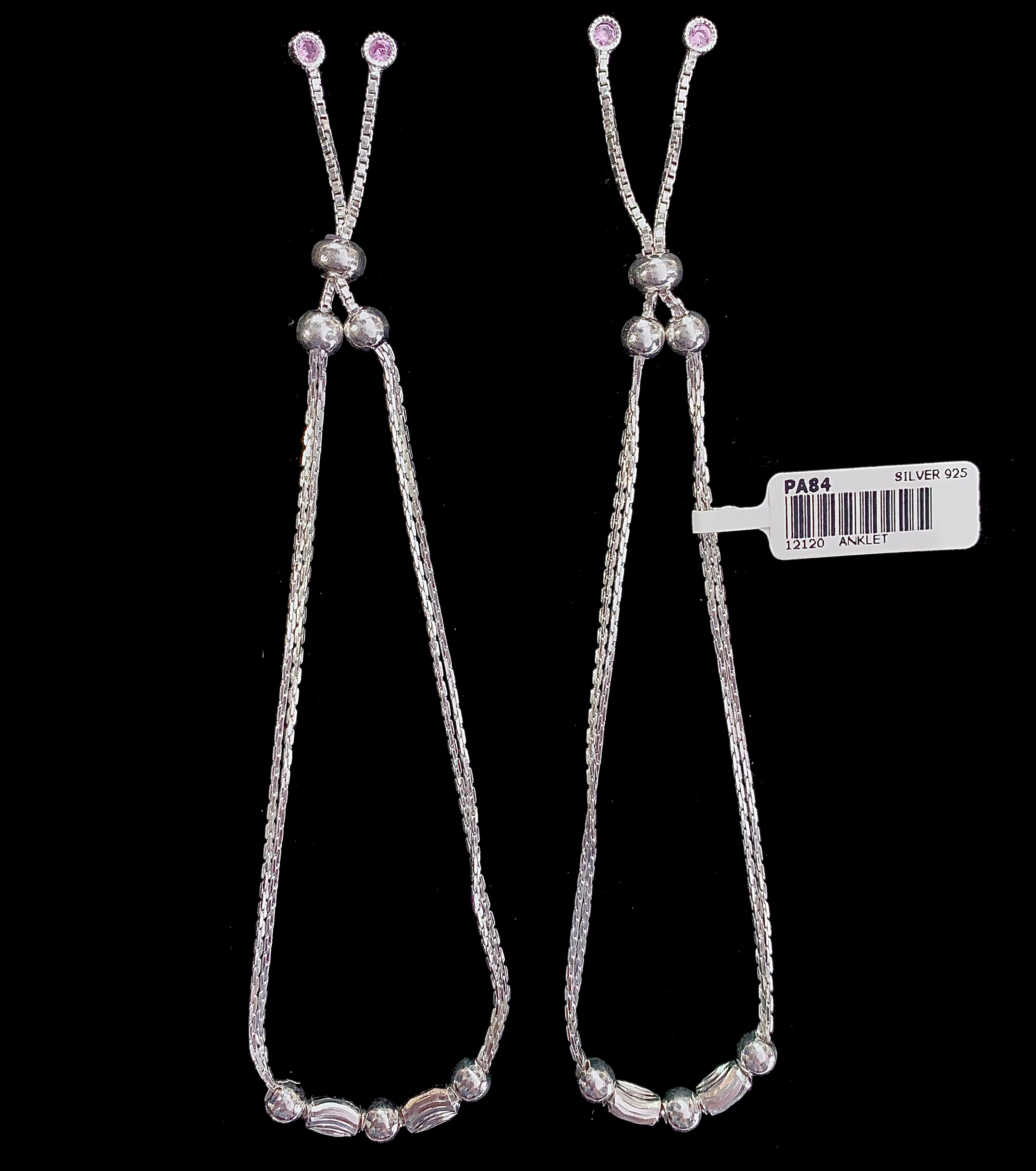 Stylish 925 Sterling Silver Dual Chain Beaded Anklets