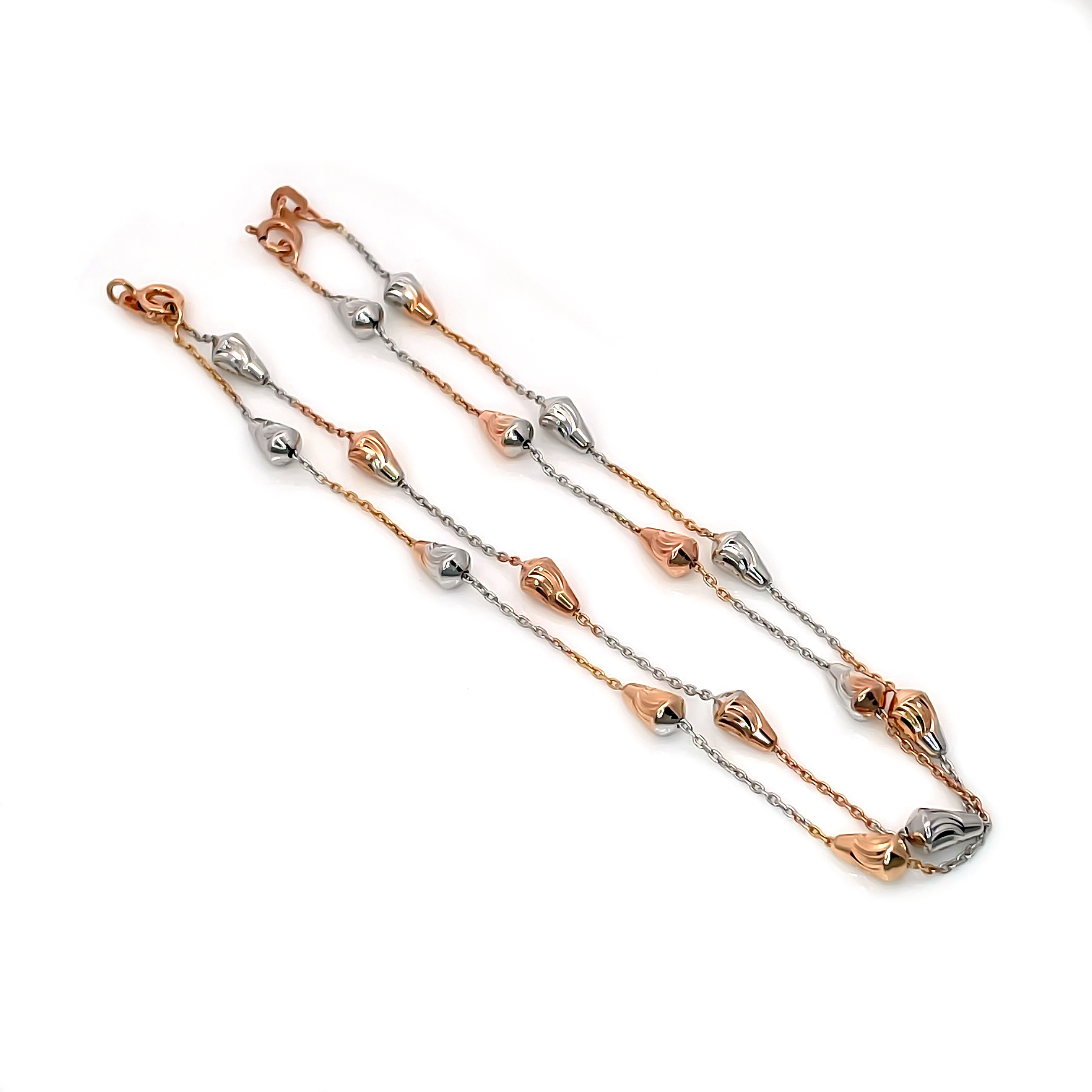 Two-Tone Teardrop Bead Anklet in Rose Gold and Silver