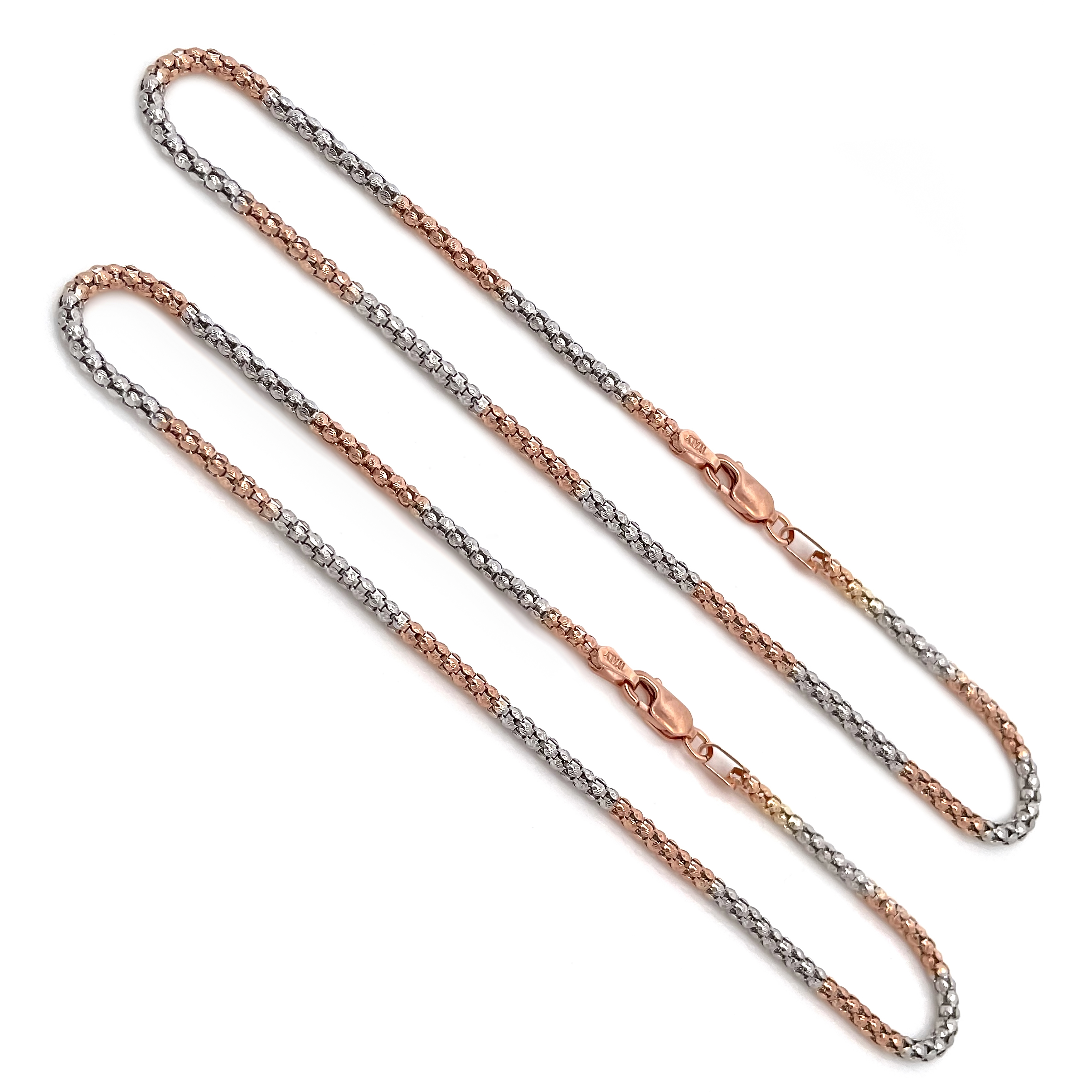 Dual-Tone Rose gold 925 Sterling Silver Box Chain Anklets 