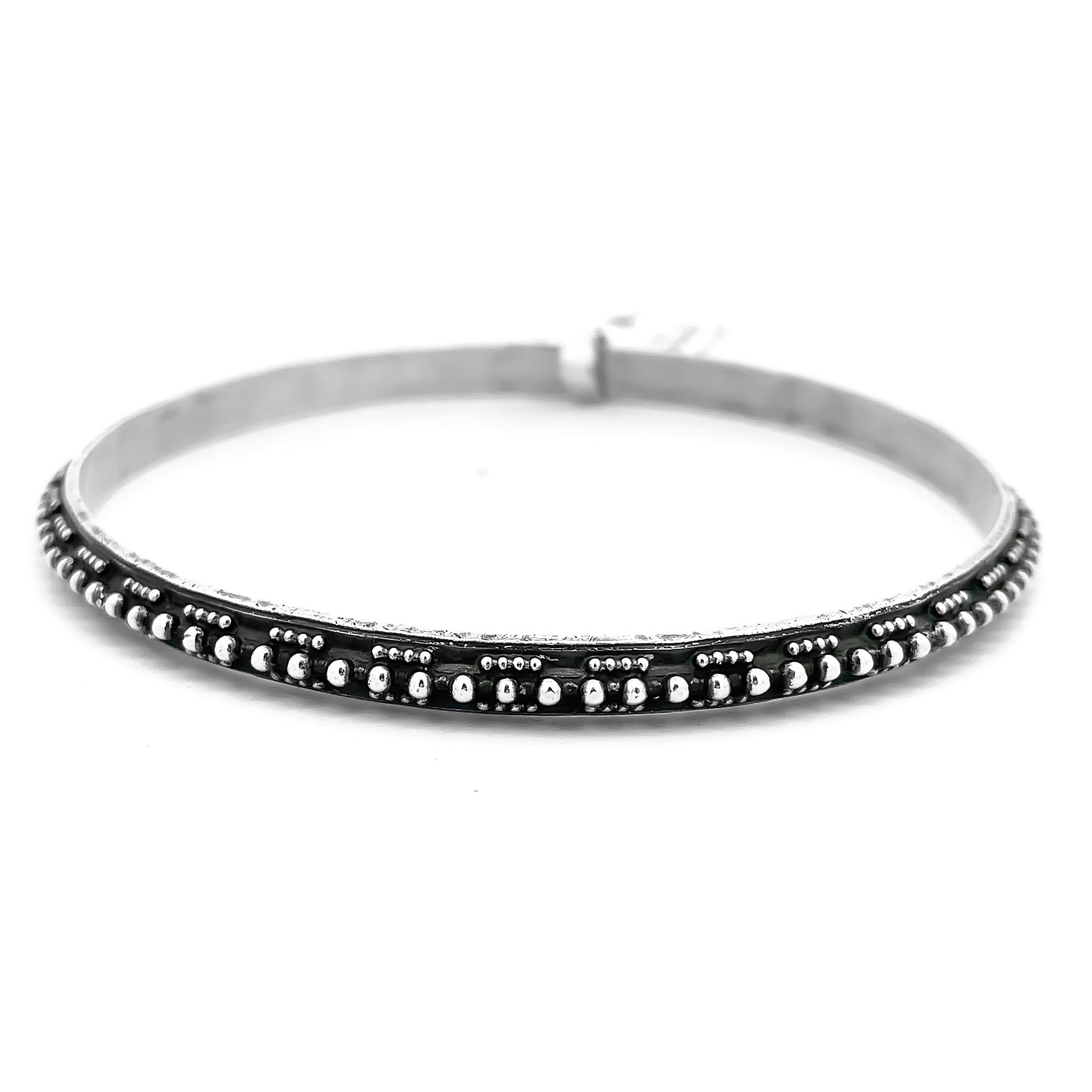 925 Sterling Silver Traditional Oxidized Beaded Bangle | Elegant Ethnic Design