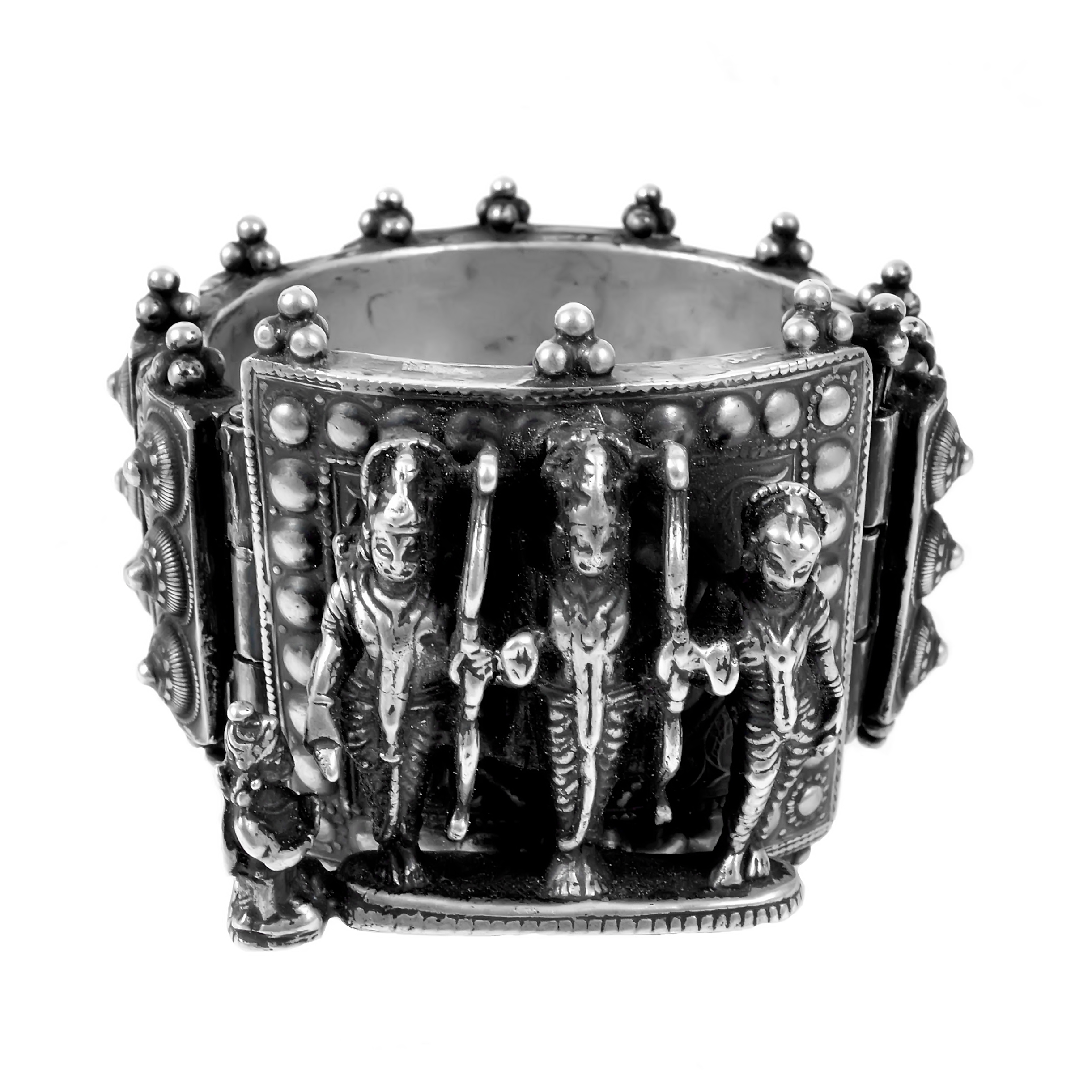 925 Sterling Silver Traditional Oxidized Ram Darbar Kada | Antique Heritage Temple Jewelry