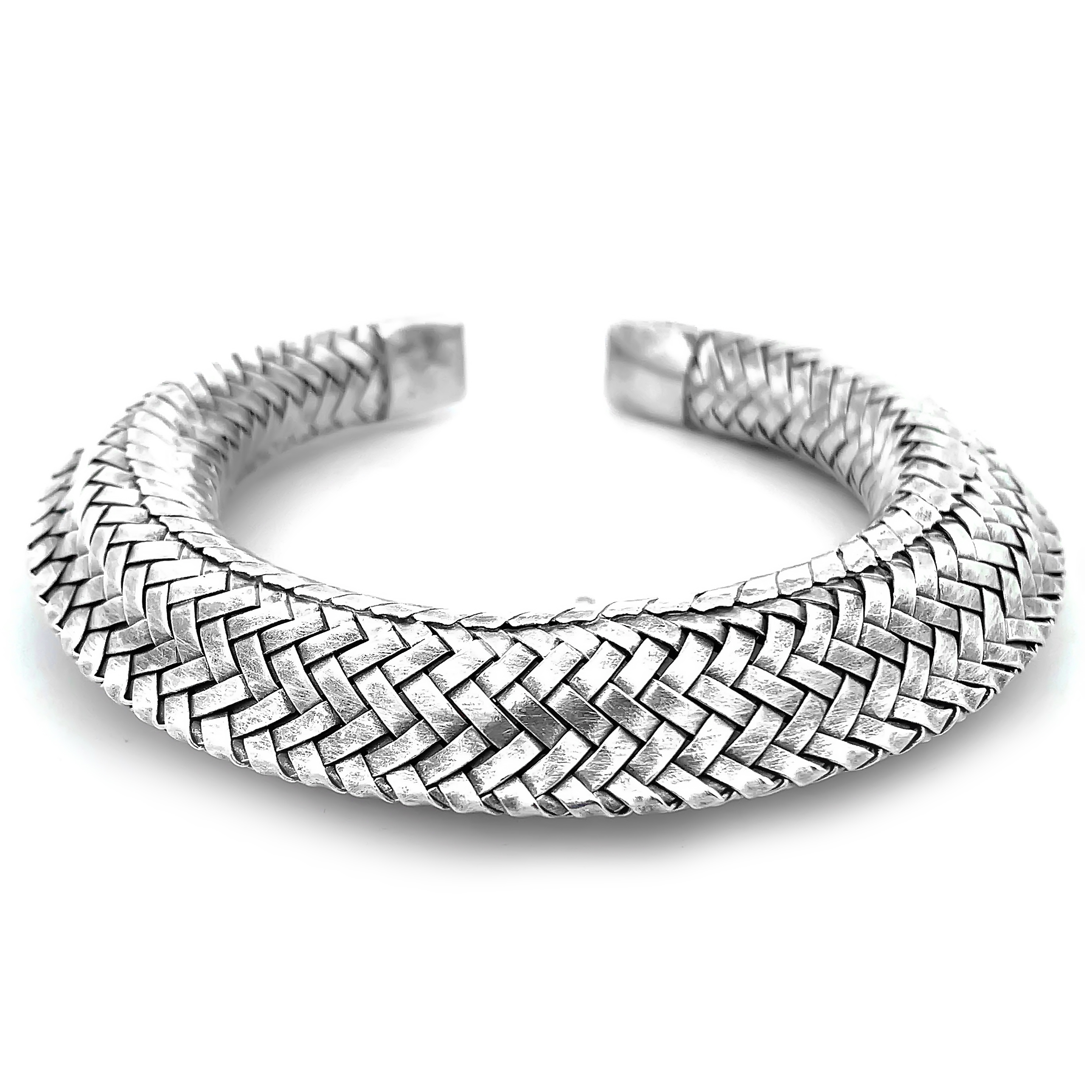 925 Sterling Silver Thick Braided Cuff Bracelet | Oxidized Silver Handcrafted Bangle for Men