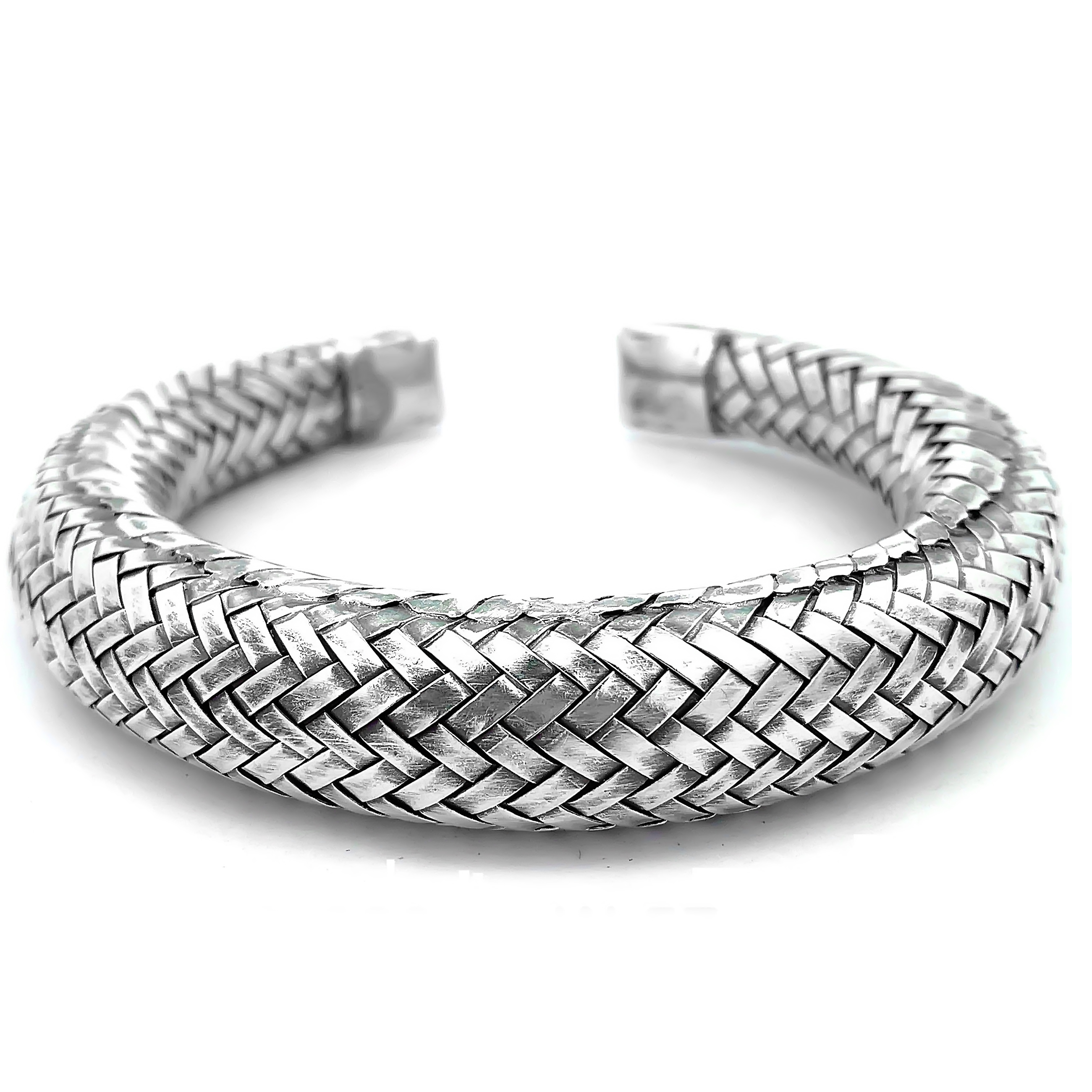 925 Sterling Silver Thick Braided Cuff Bracelet | Oxidized Silver Handcrafted Bangle for Men