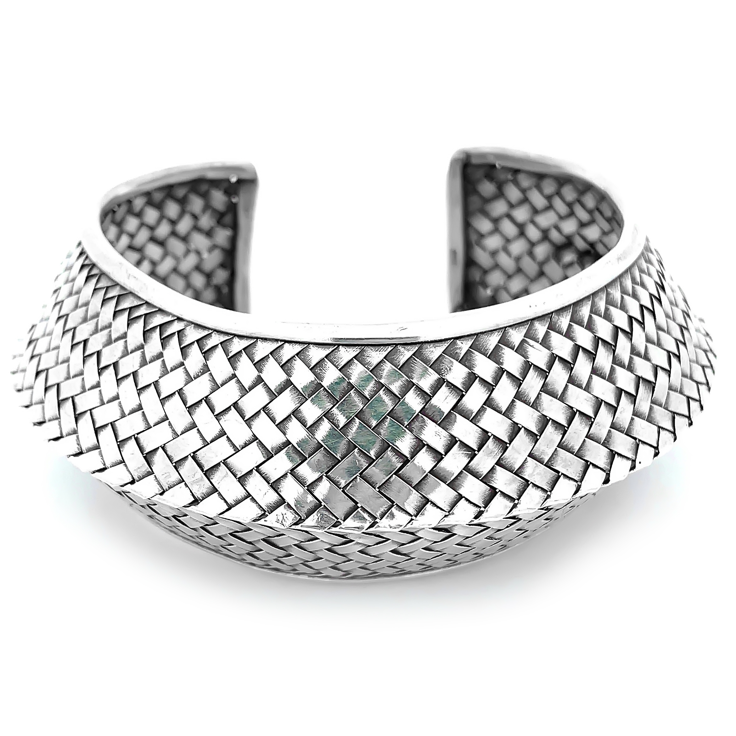 925 Sterling Silver Wide Braided Cuff Bracelet | Handwoven Oxidized Silver Statement Bangle