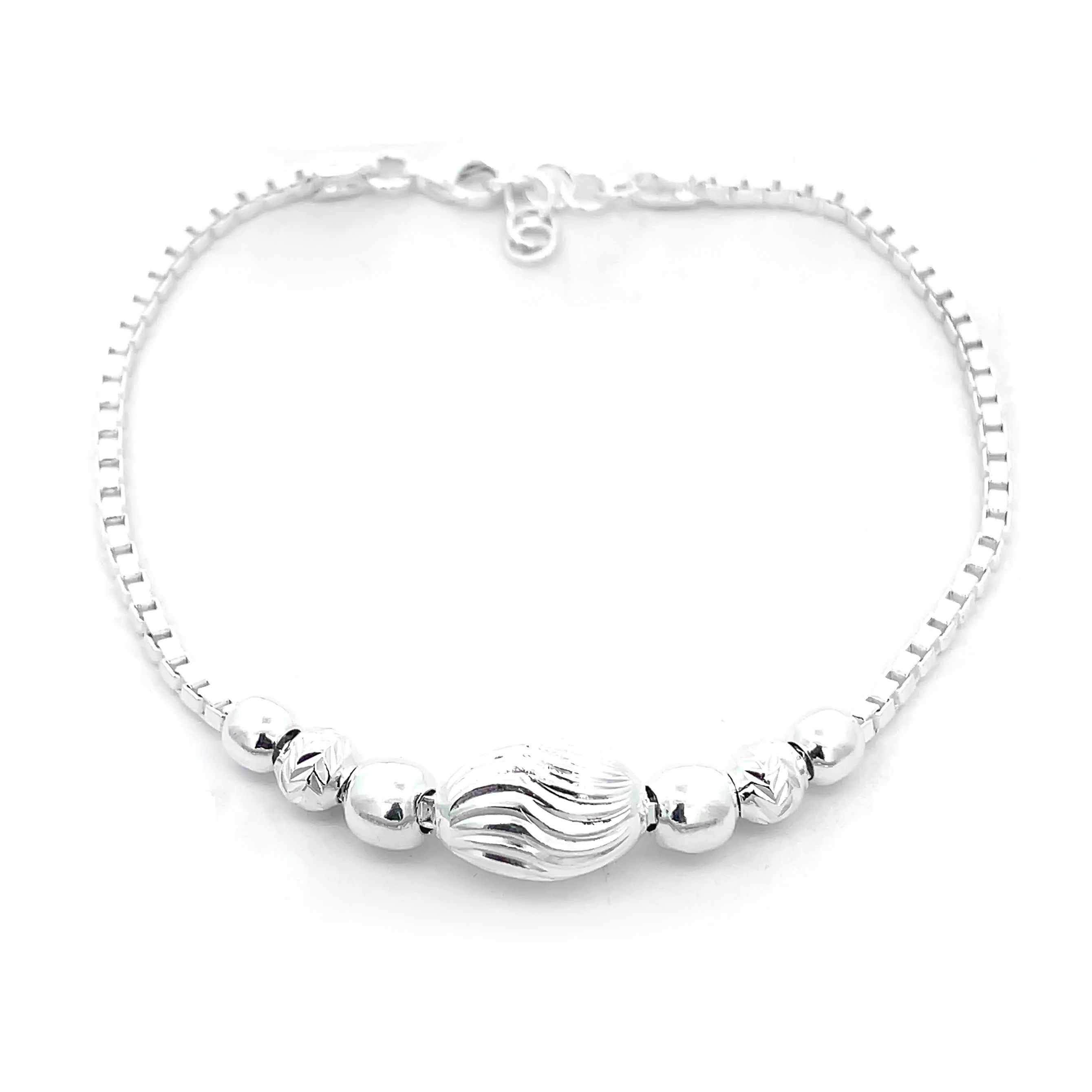 925 Sterling Silver Beaded Bracelet | Elegant Oval & Round Bead Chain Bracelet for Women | Minimal Classic Design