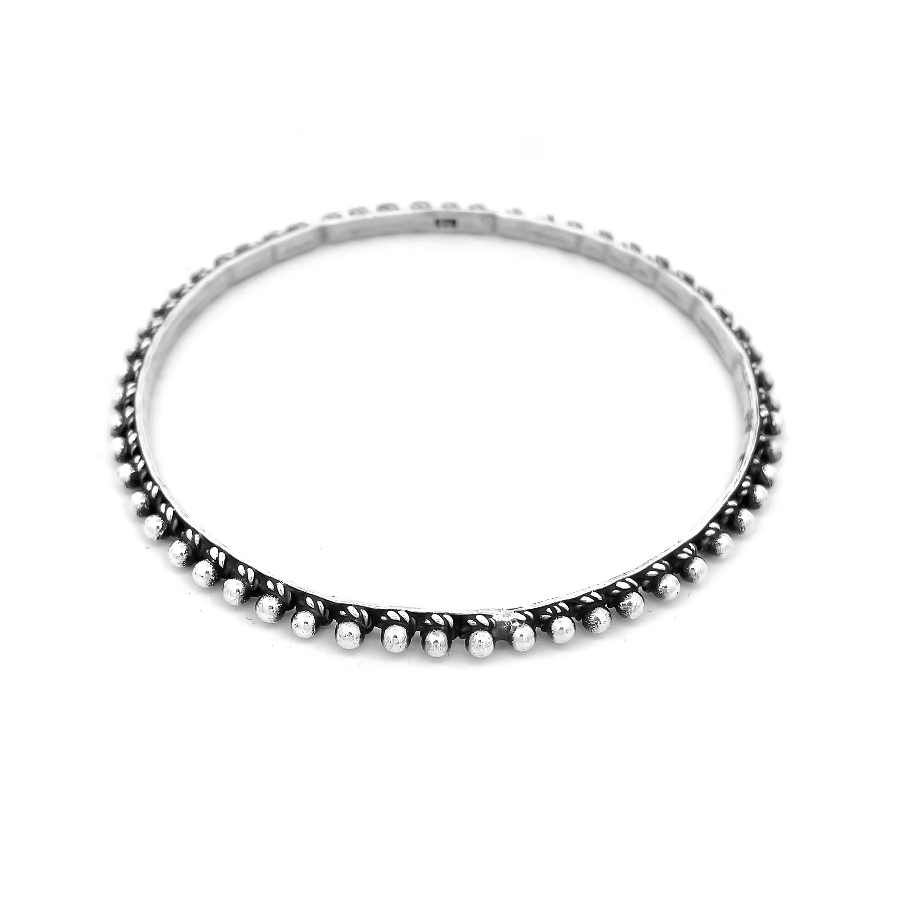 925 Sterling Silver Beaded Edge Oxidized Bangle | Minimal Traditional Design