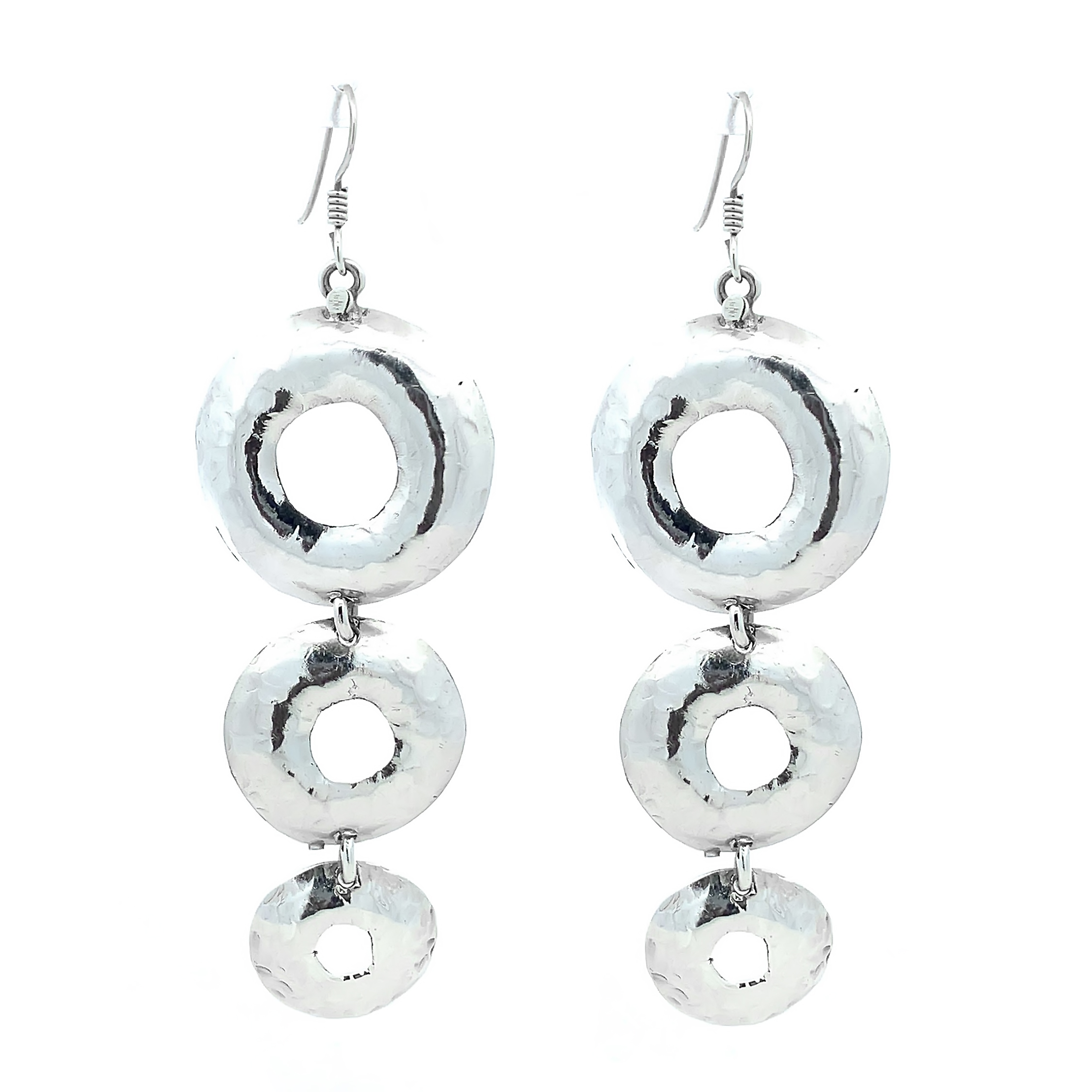 Linear Disc Circle Drop 925 Sterling Silver Earring
