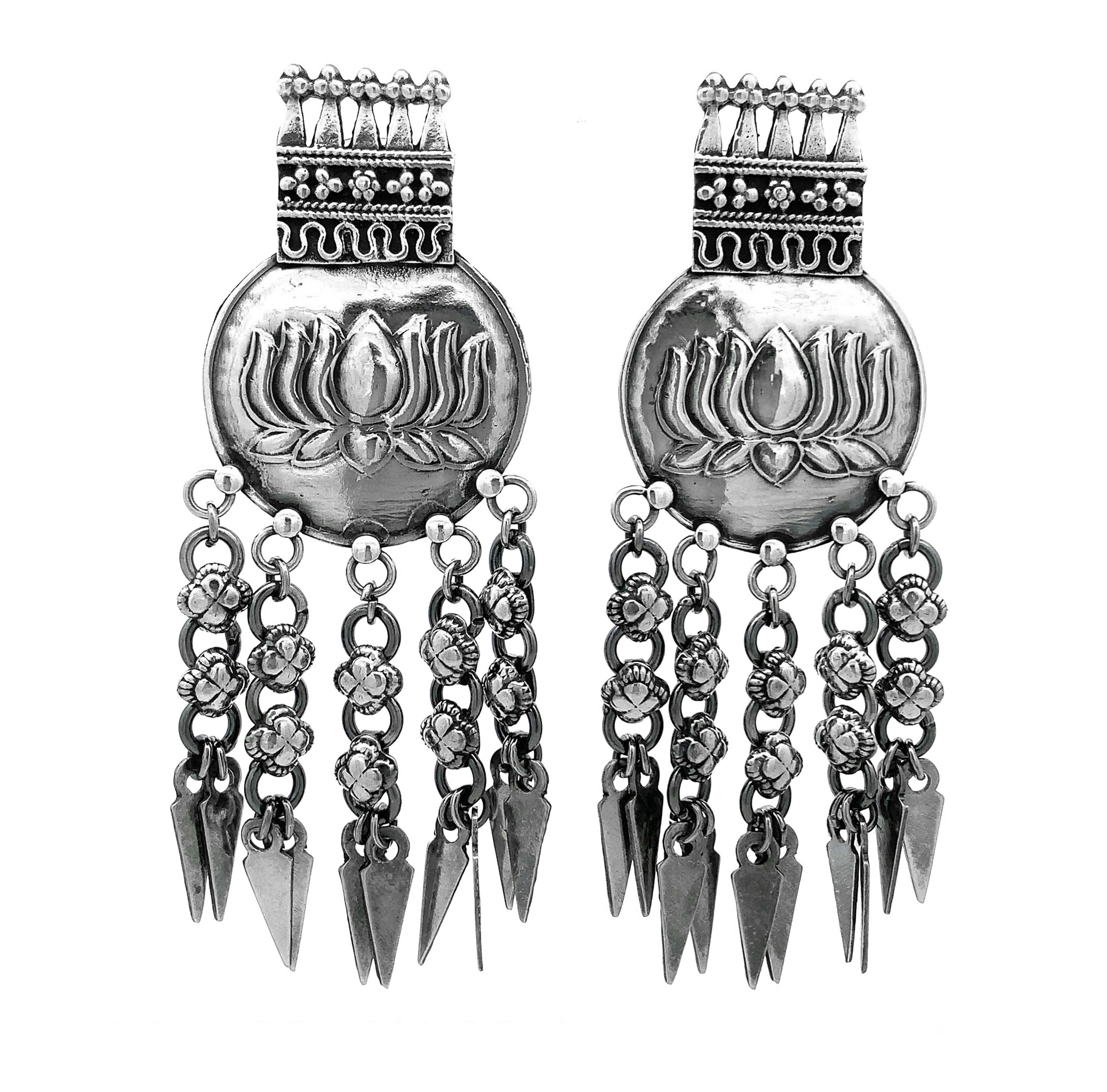 Elegant Hyperbole Chain & Lotus Tassel 925 Sterling Silver Earrings 