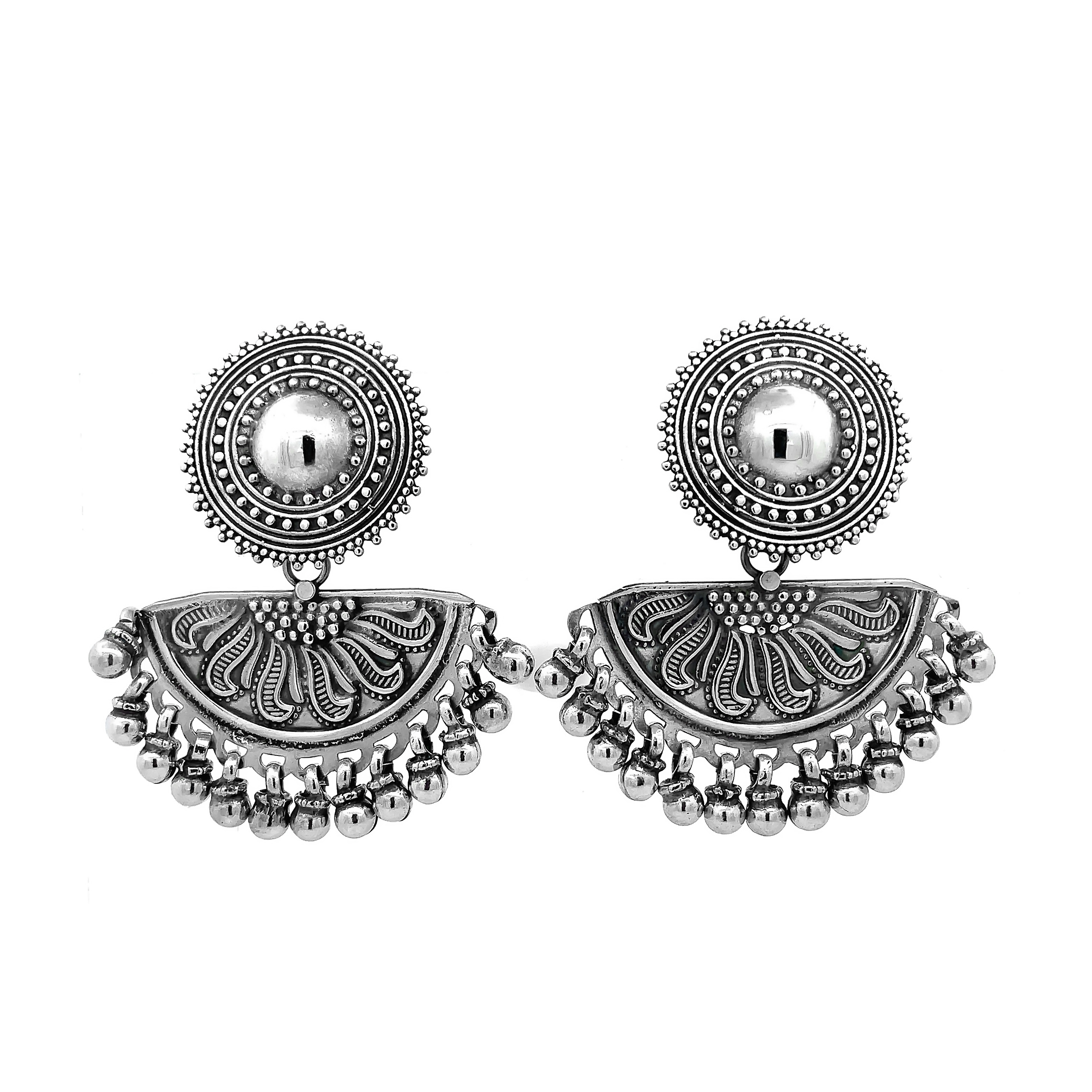 Handcrafted Antique Finish 925 Sterling Silver Floral Drop Earrings