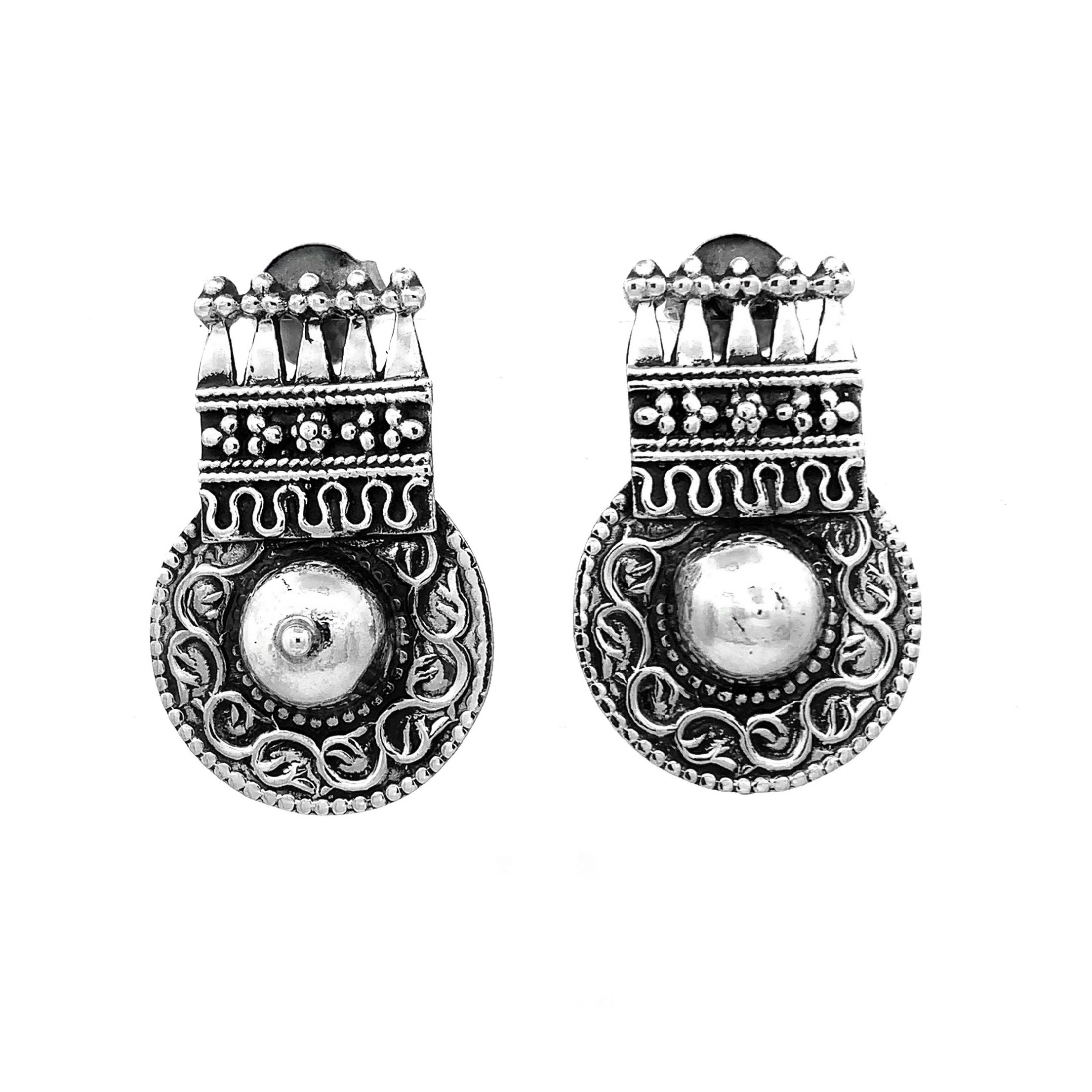 Handcrafted Antique Traditional wheel dangle earrings. 925 Sterling Silver Earring