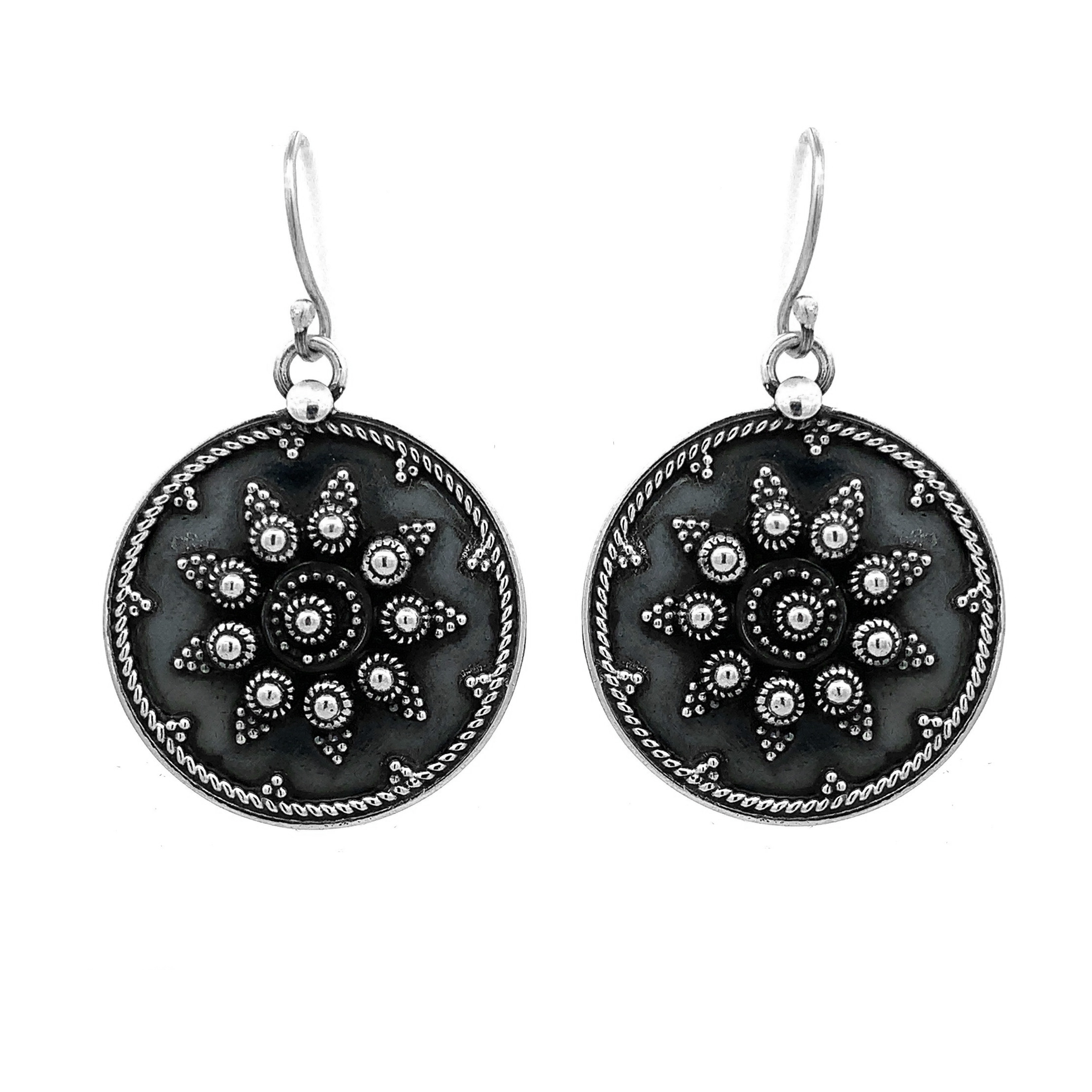 Vintage Circular Pattern 925 Sterling Silver Dangle Earrings