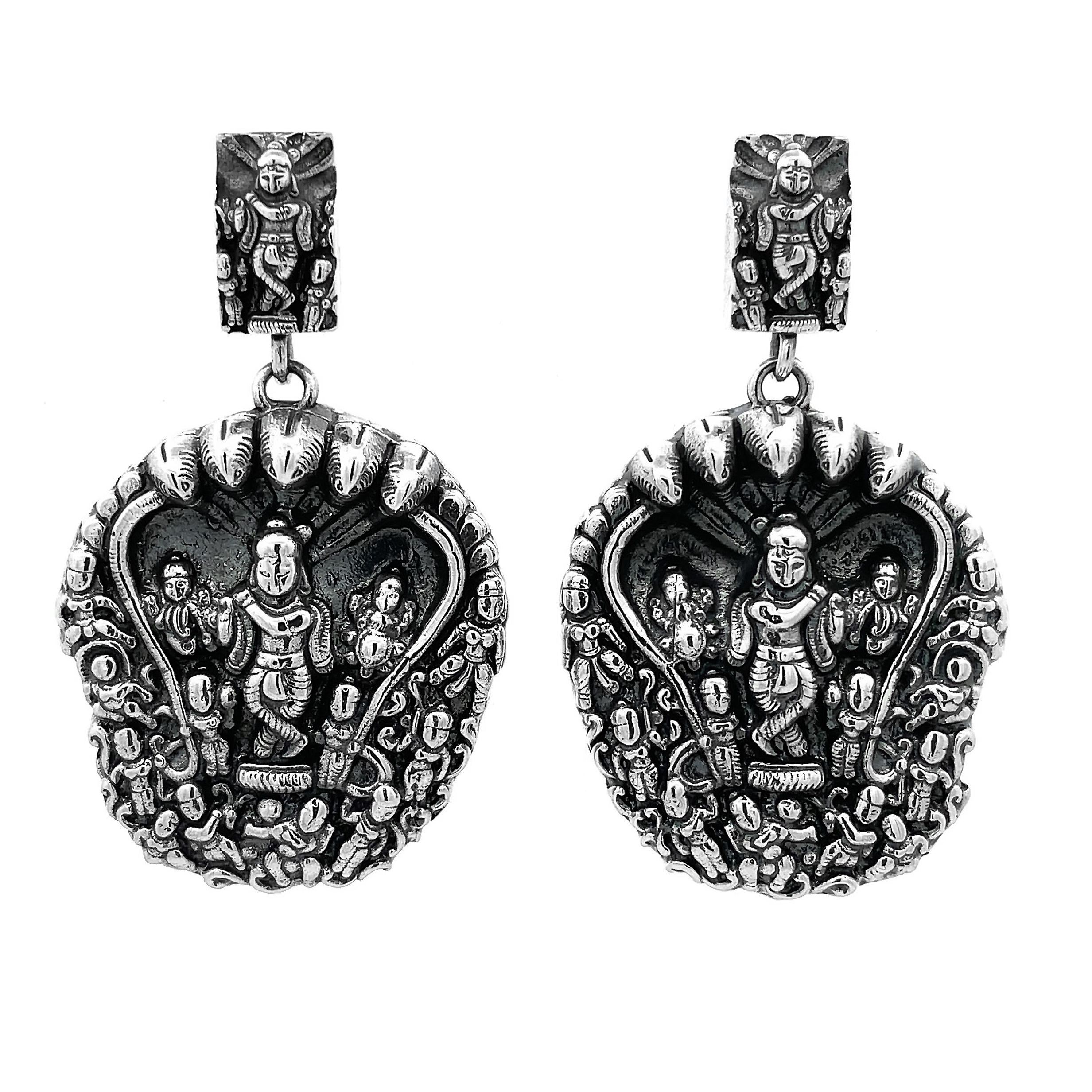 Divine Temple Sculpture Inspired Oxidized 925 Sterling Silver Earrings