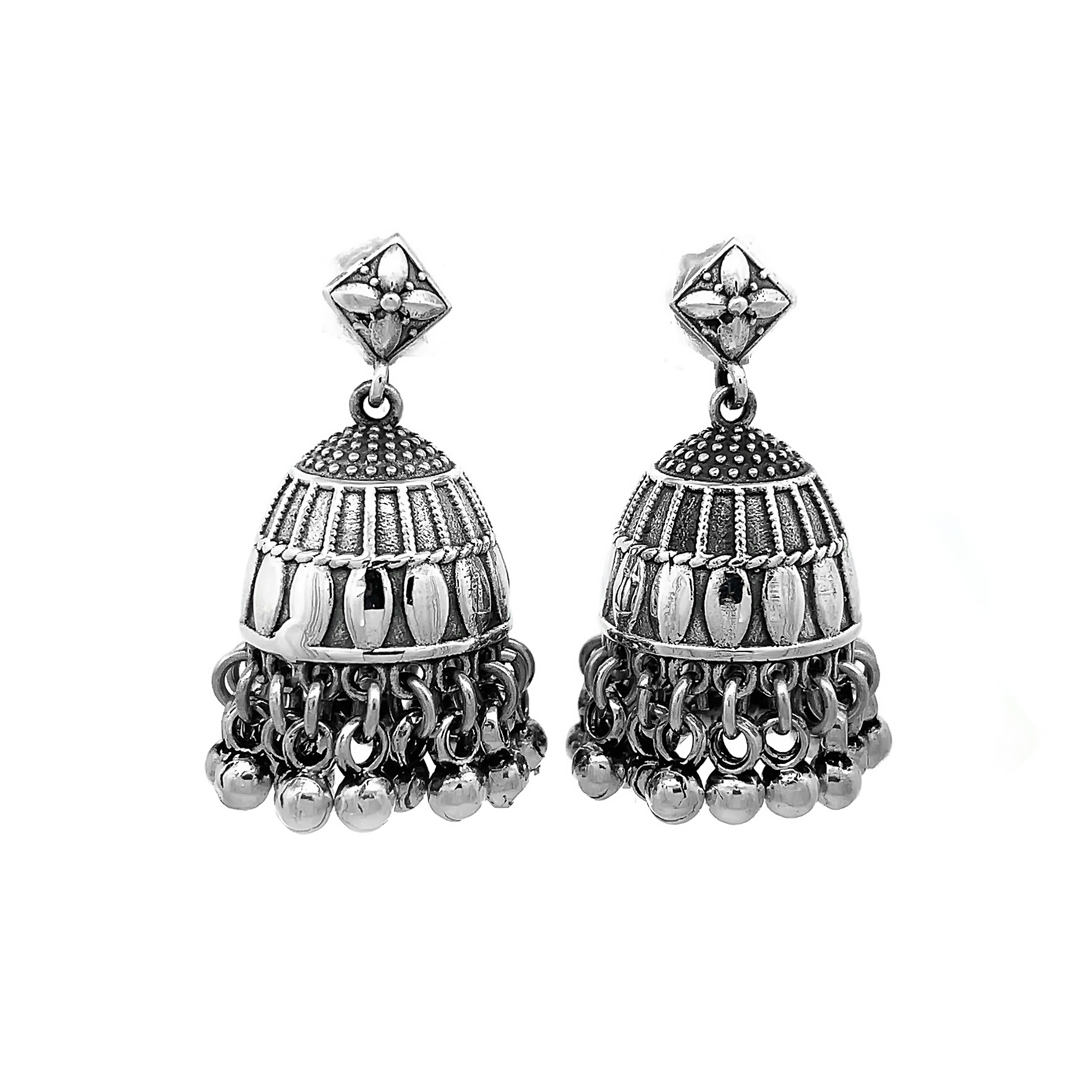 Designer Oxidized 925 Sterling Silver Round Jhumka Filigree Earrings