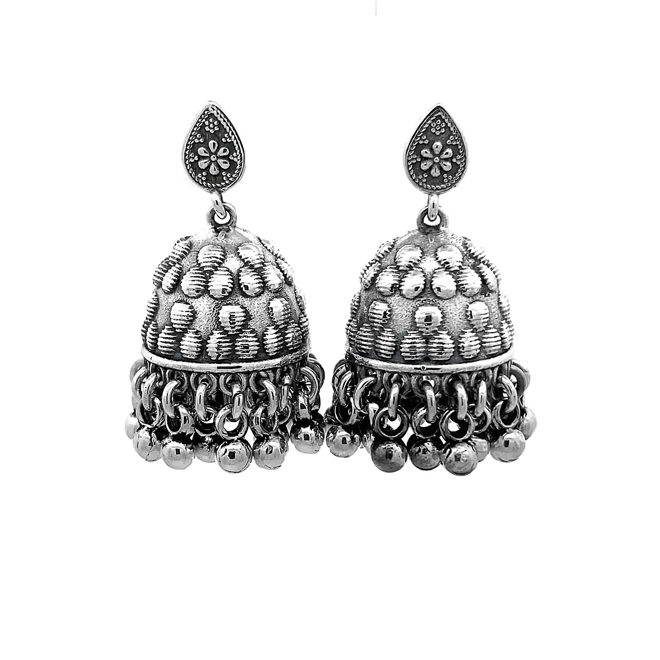Traditional Star Top Drop Bell Jhumka in Sterling Silver