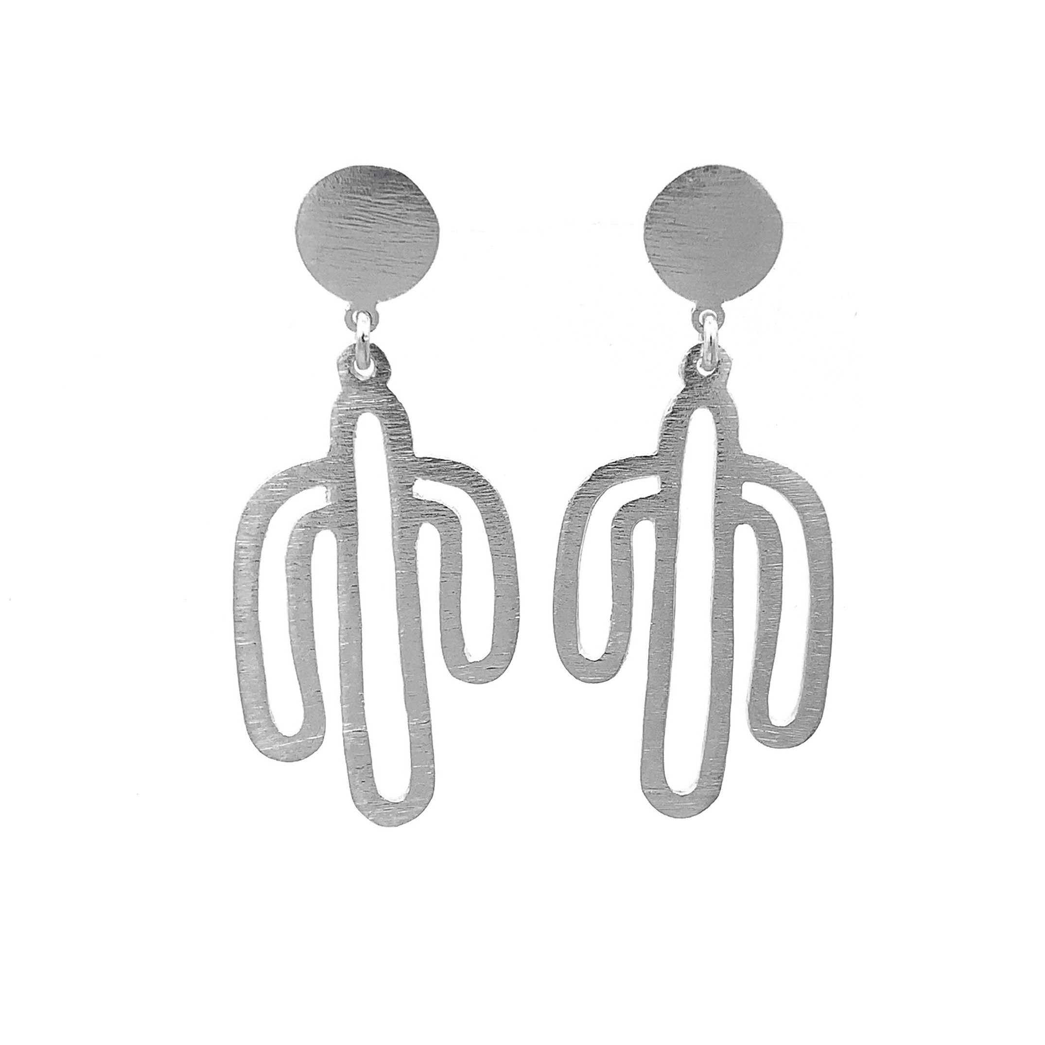 925 Sterling Silver Minimalist Cactus Outline Drop Earrings
