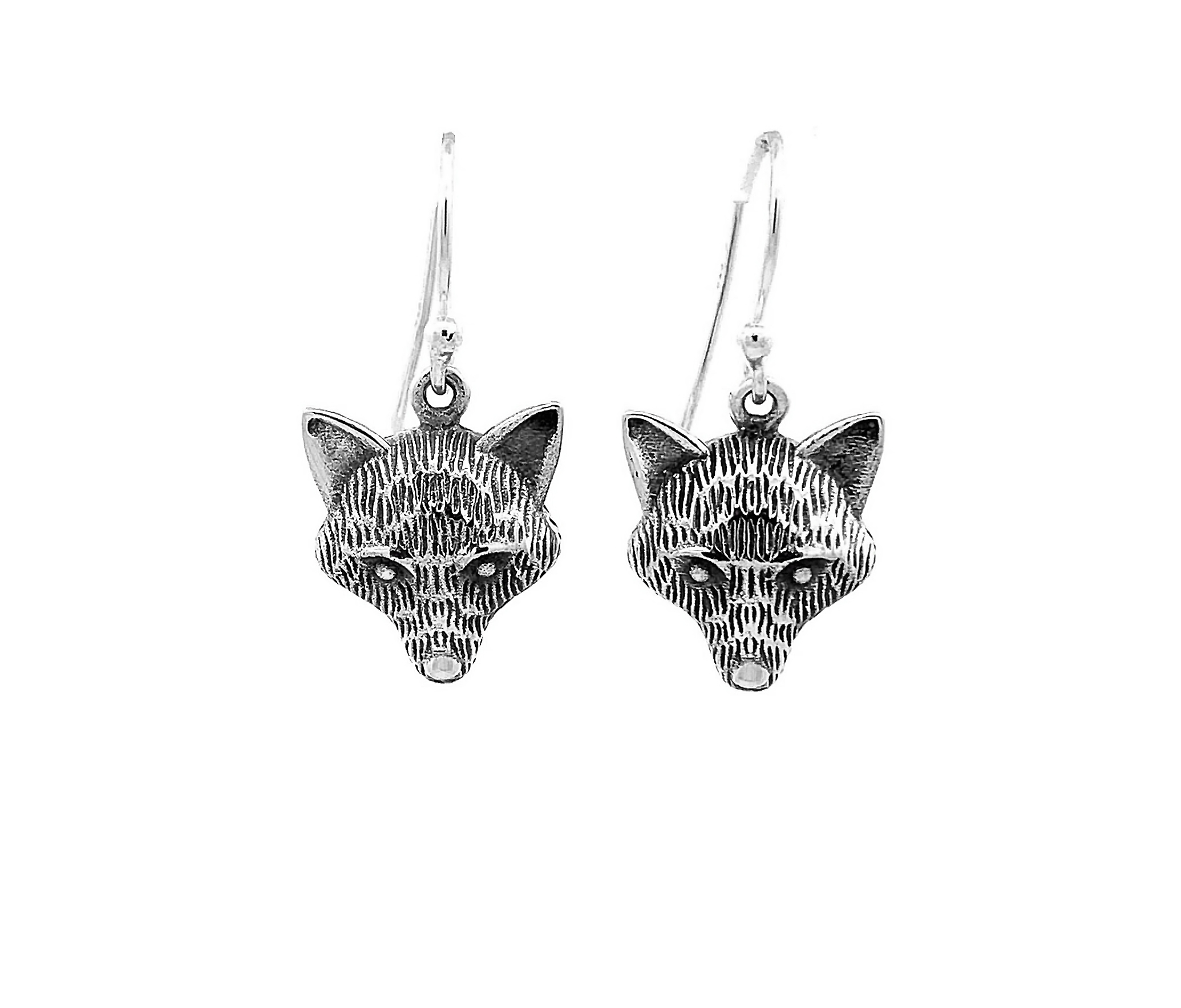 925 Sterling Silver Vintage Style Fox Head Hook Earrings