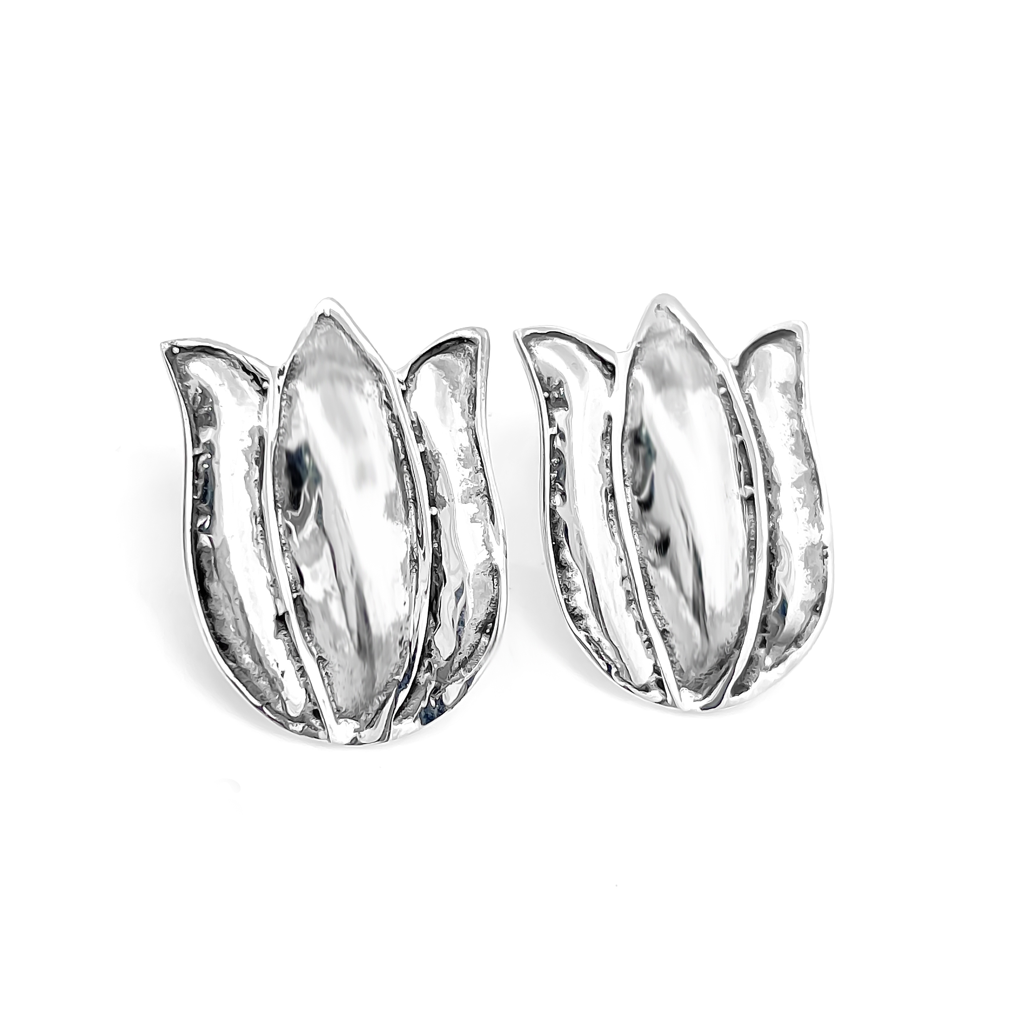 925 Sterling Silver  Traditional Oxidized Tulip Flower Stud Earrings