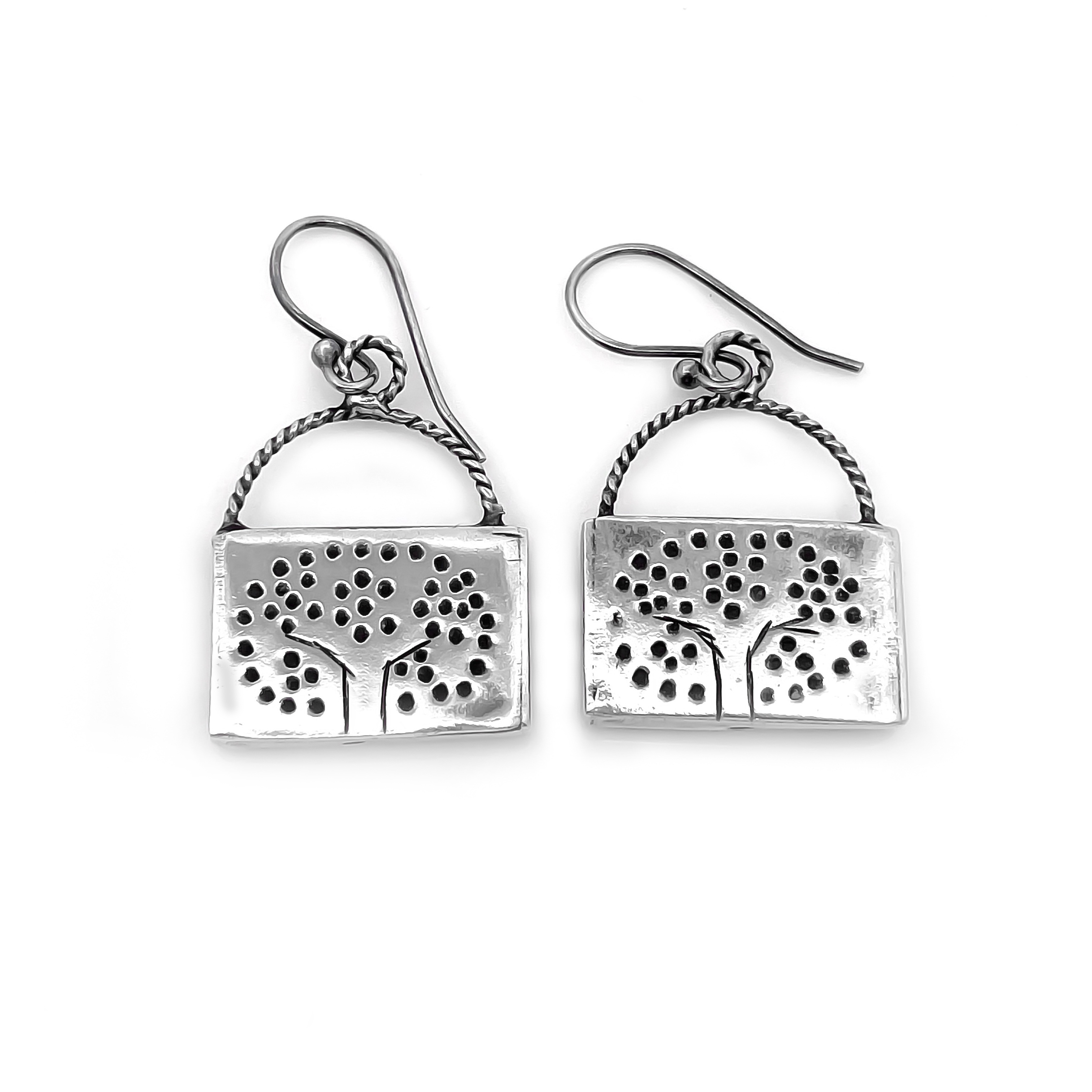 925 Sterling Silver Tree of Life Square Dangle Earrings
