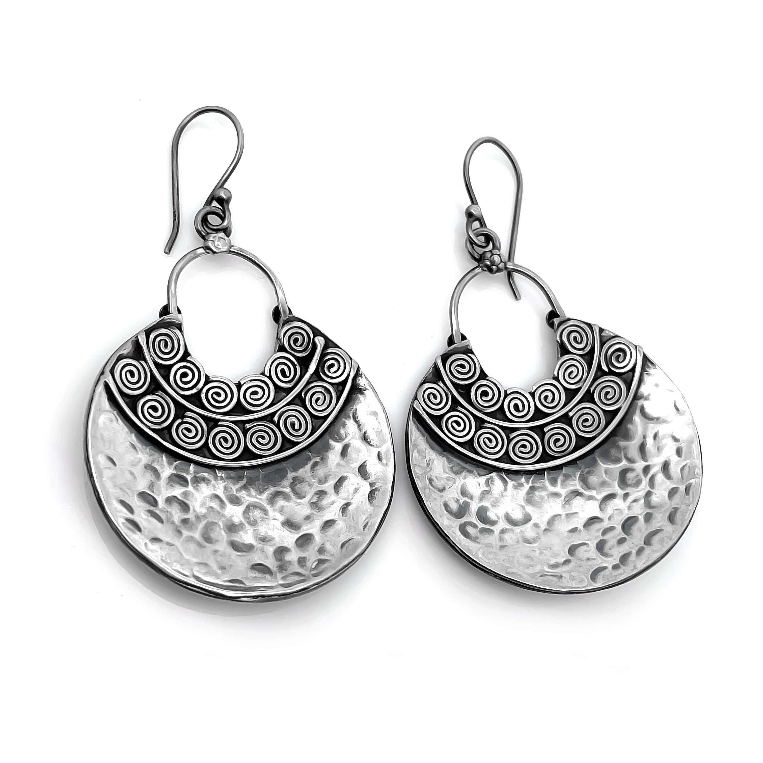 925 Sterling Silver Hammered Spiral Hoop Earrings