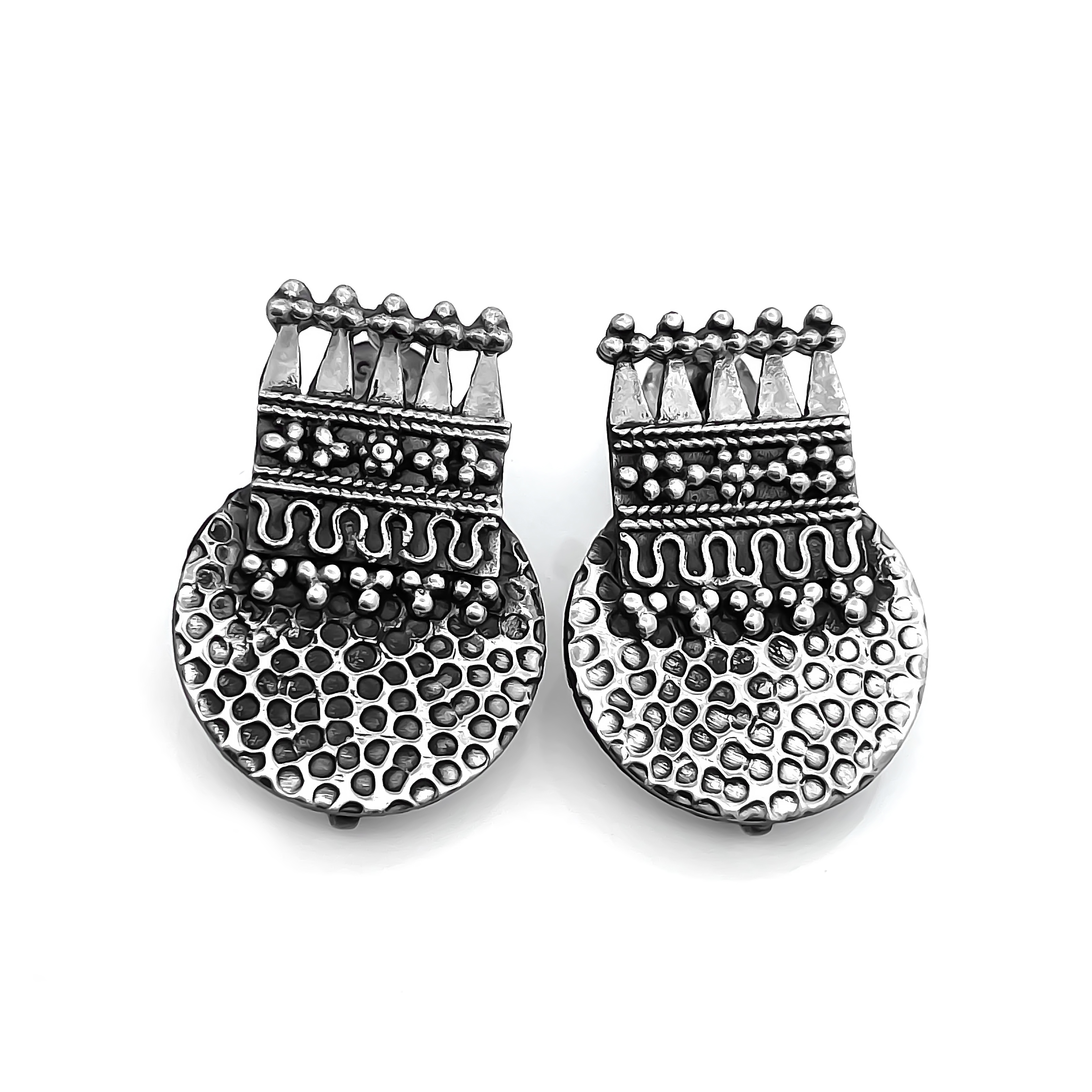 925 Sterling Silver Traditional Oxidized Tribal Dome Earrings
