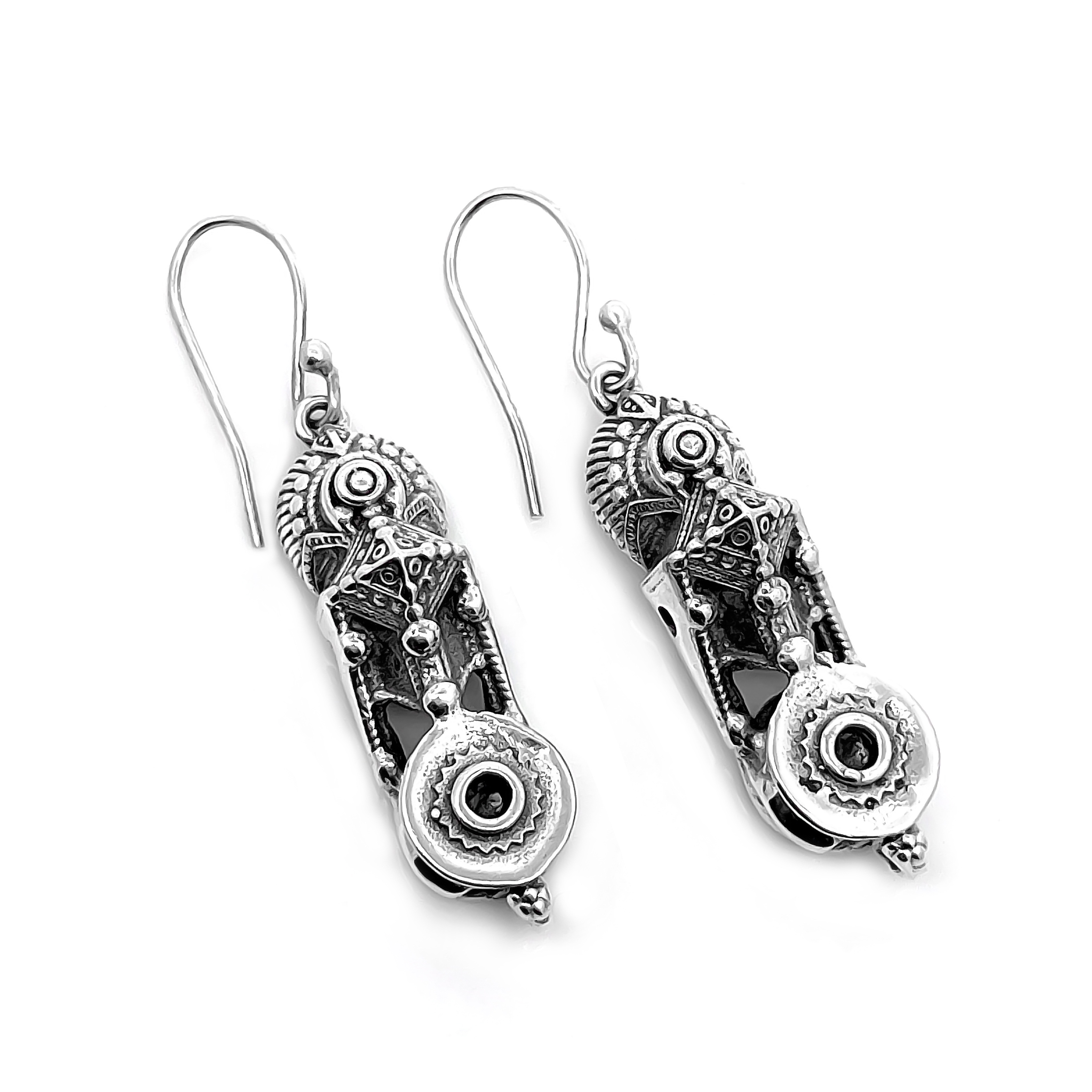 925 Sterling Silver Oxidized traditional or vintage Tribal Drop Hook Earrings