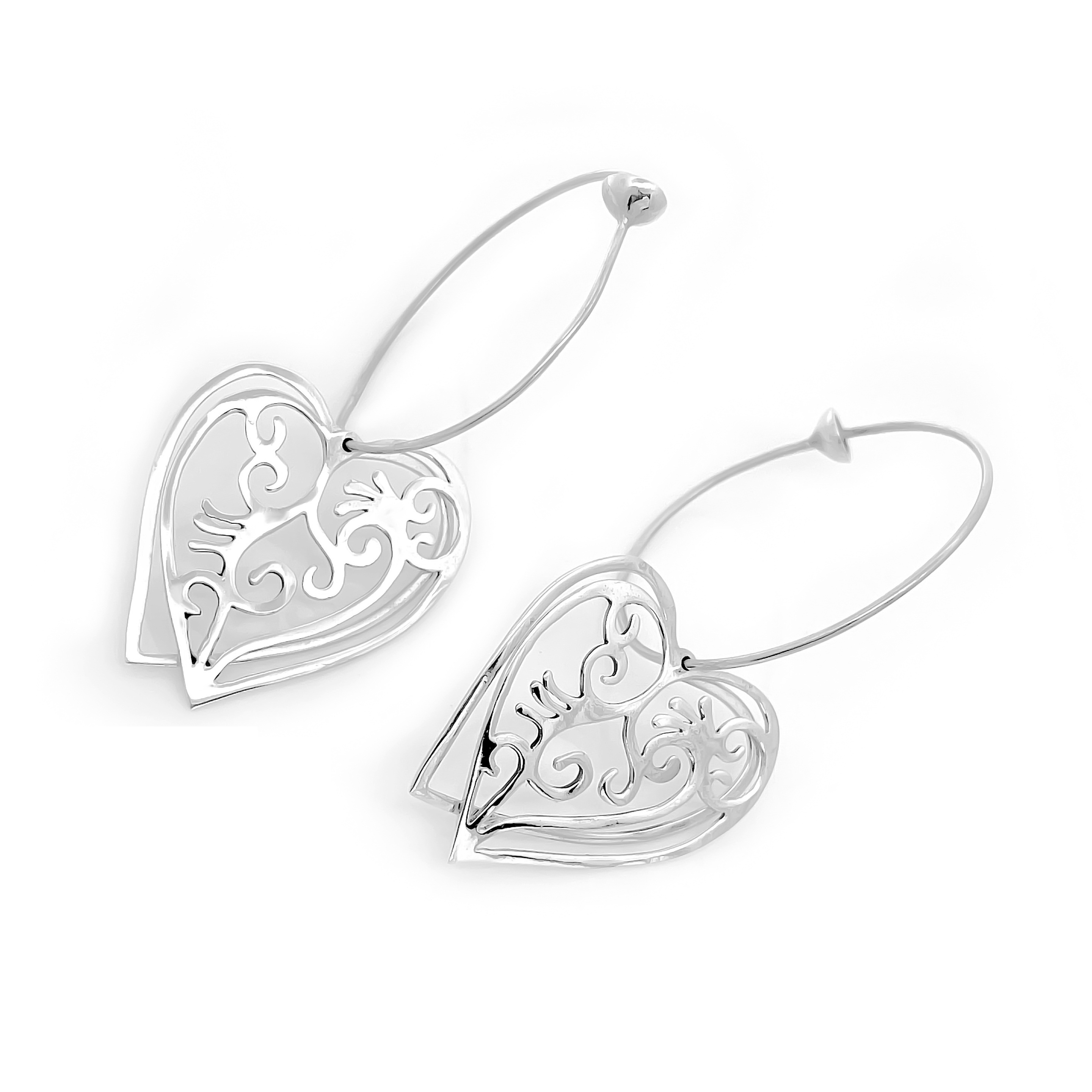 925 Sterling Silver Heart Cutwork Dangle Earrings | Elegant Romantic Design