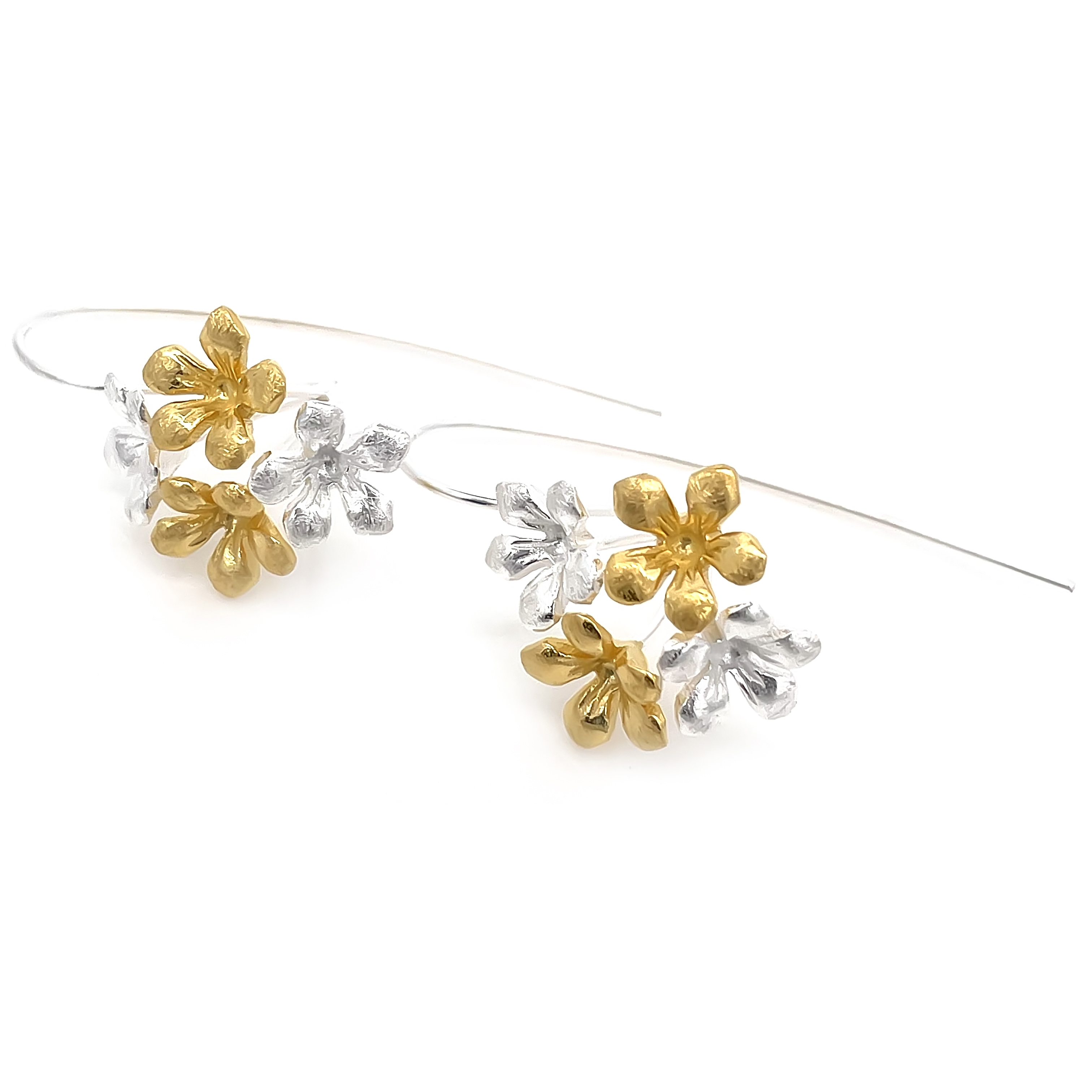 Silver & Gold Dual Flower Earrings | Handcrafted Floral Elegance