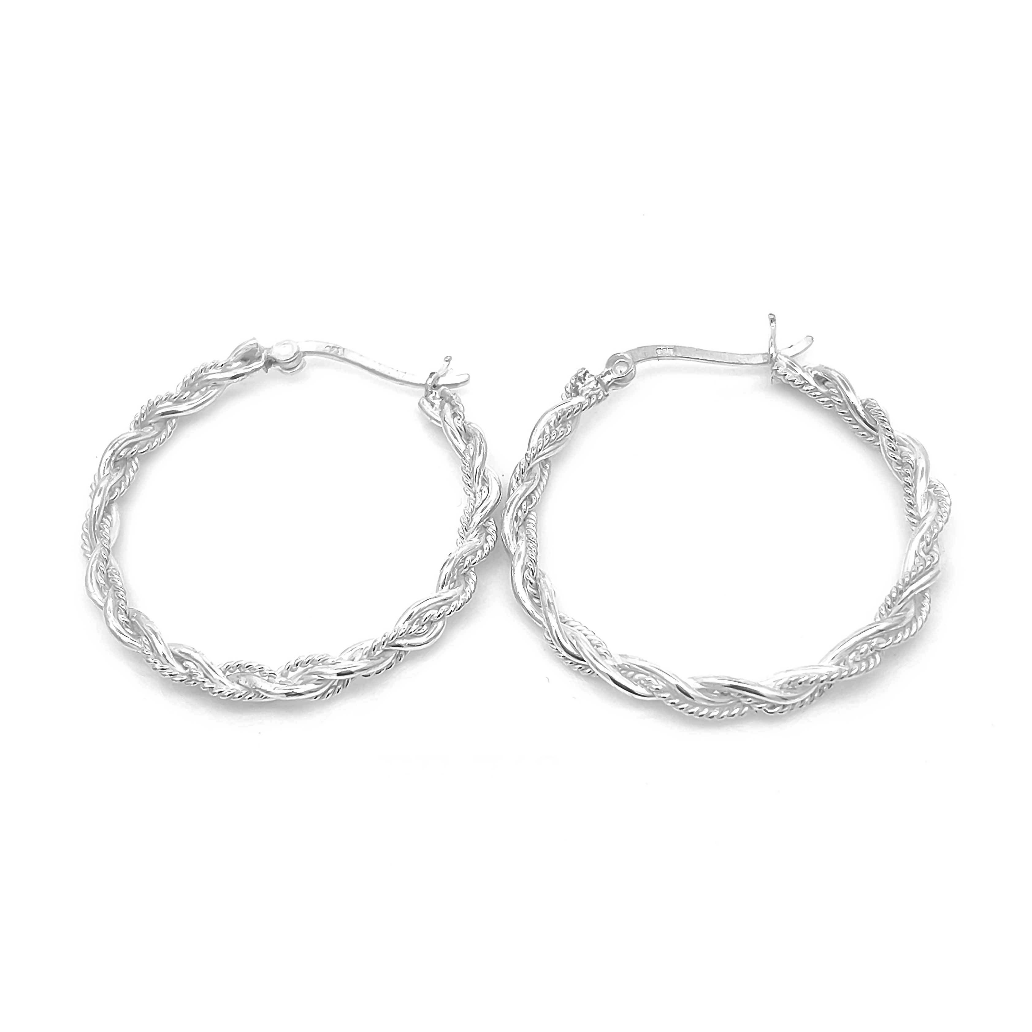 Elegant Twisted Rope 925 Sterling Silver Hoop Earrings