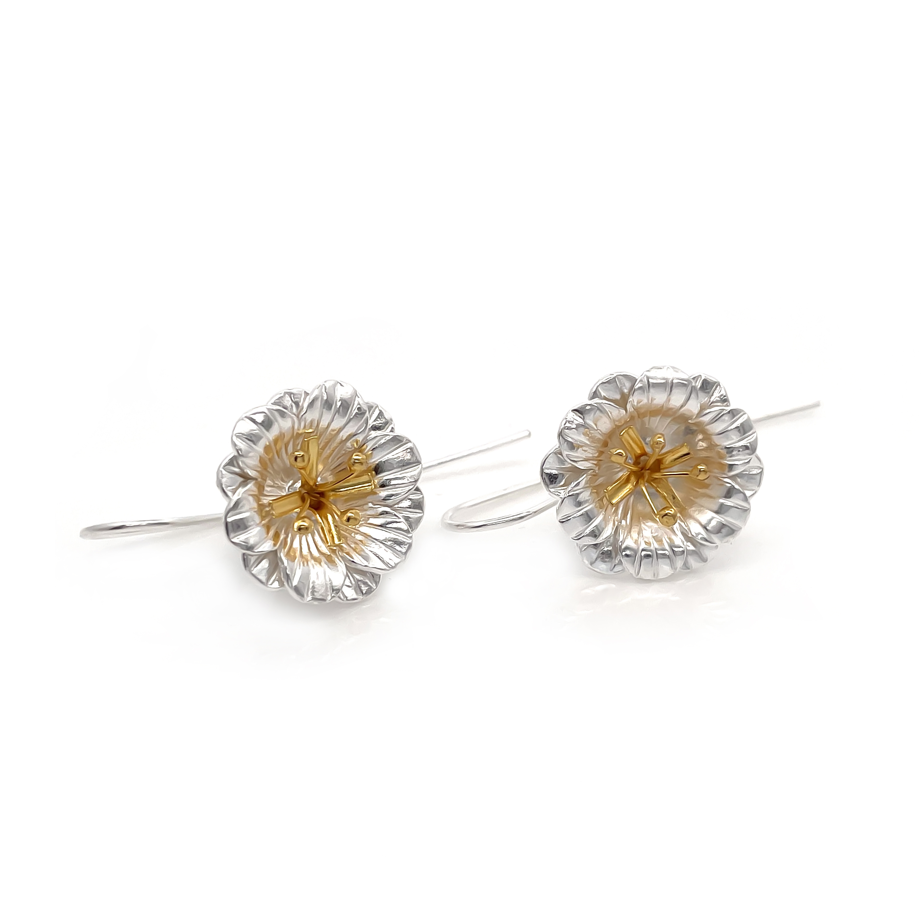 Dual-Tone Floral Silver Earrings | Handcrafted Bloom Design