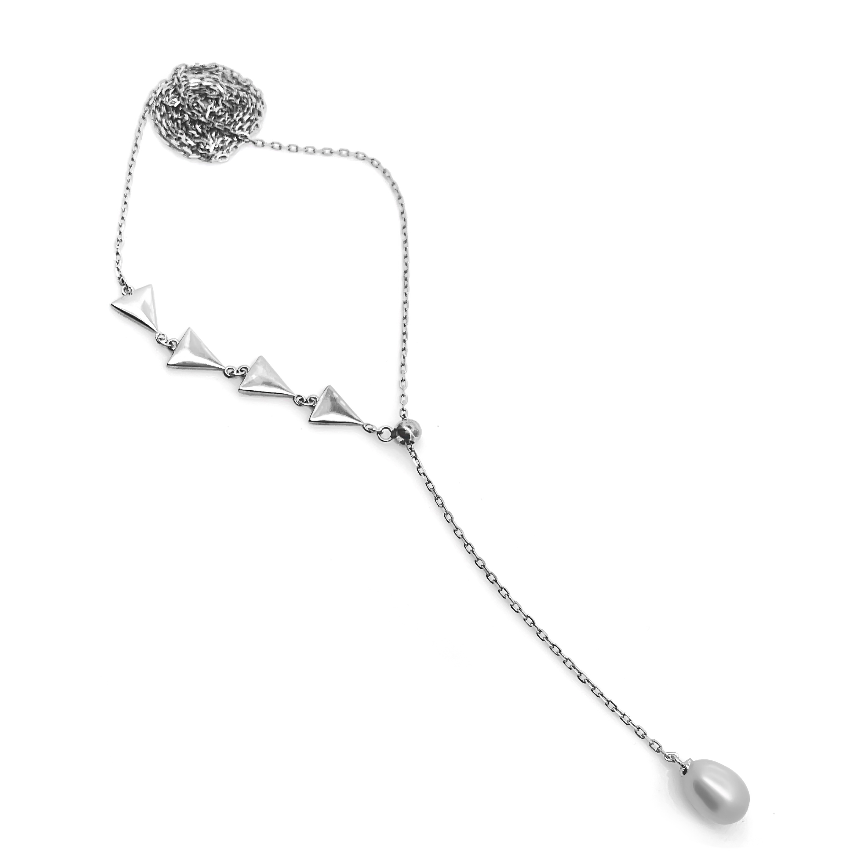 Elegant Silver Triangle Drop Necklace with Pearl Pendant