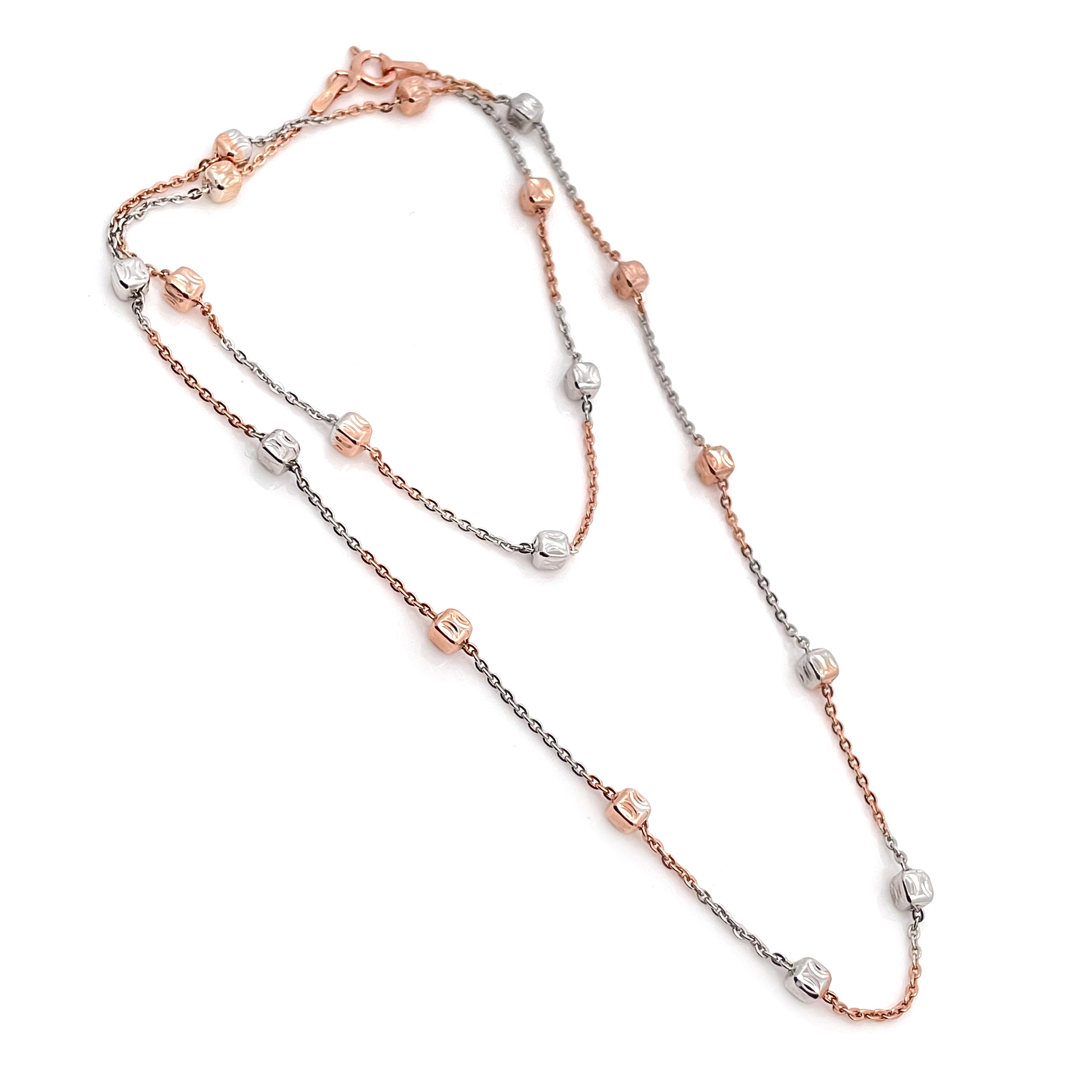 Dual-Tone Rose Gold and Silver Beaded Chain Necklace