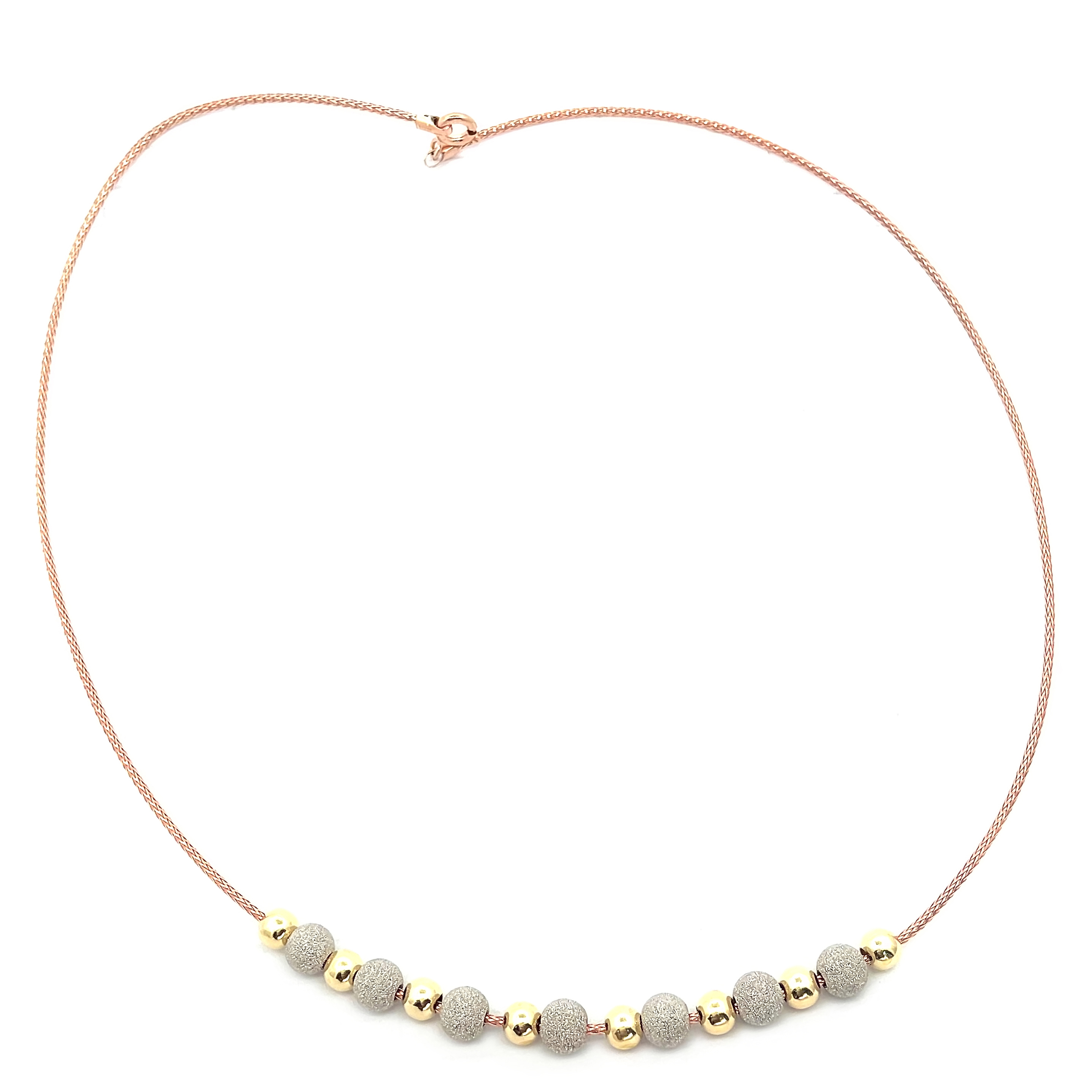Tri-Color Beaded Necklace in Rose Gold, Silver, and Gold Finish