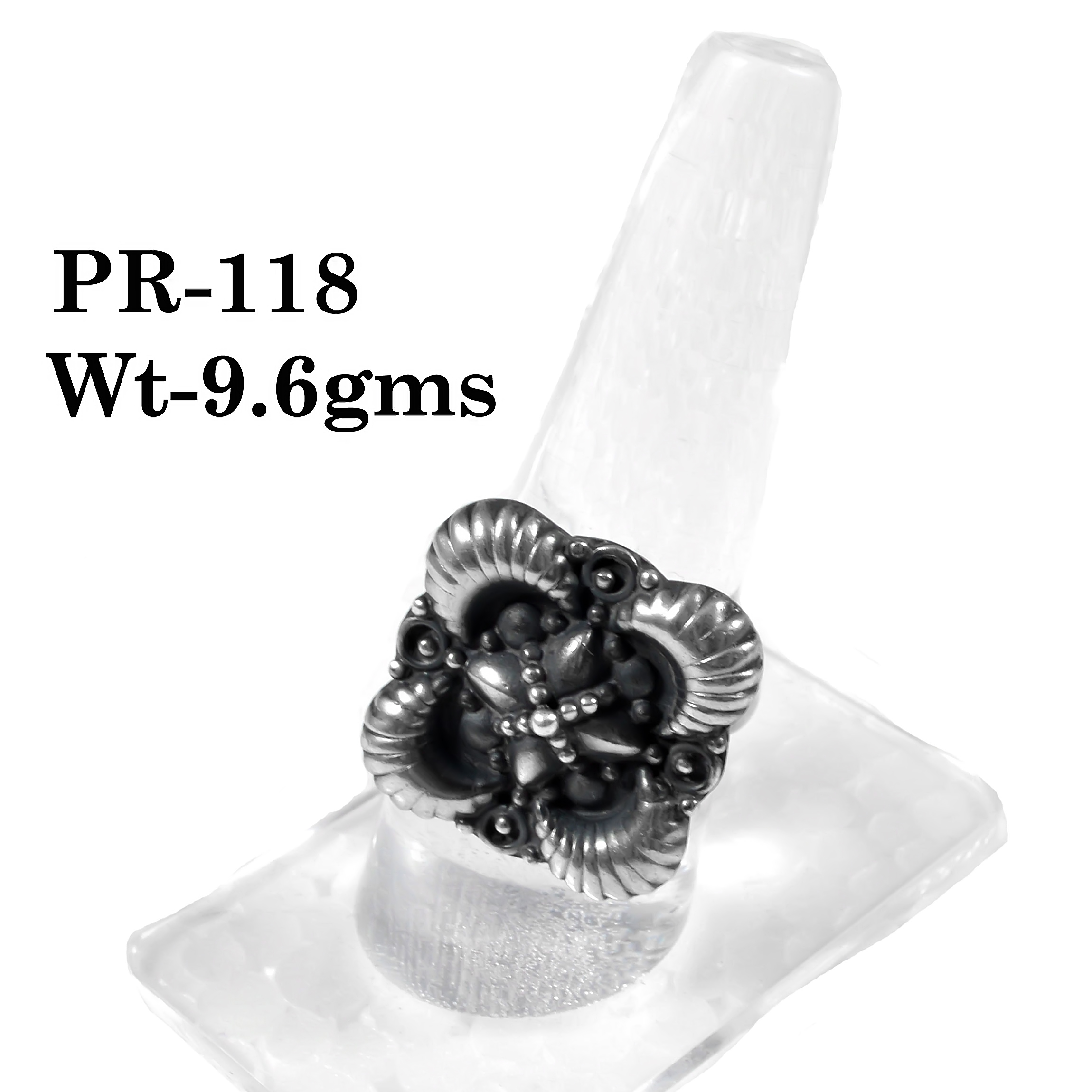 Floral Clover Dome Ring – 925 Sterling Silver with Curved Petal Oxide Ring