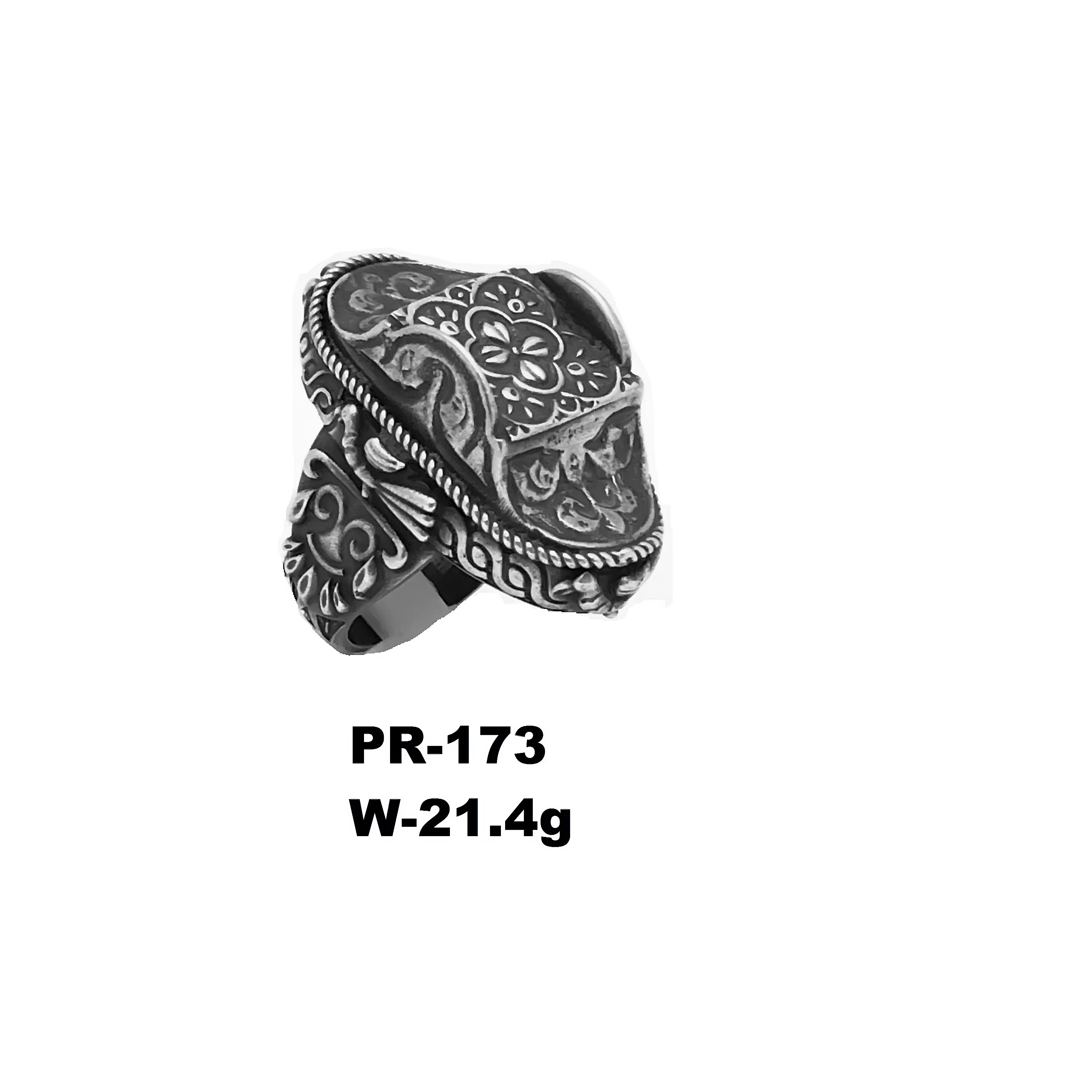 Handcrafted Flowers and Leaves 925 Silver Oxidized Silver Oval Ring