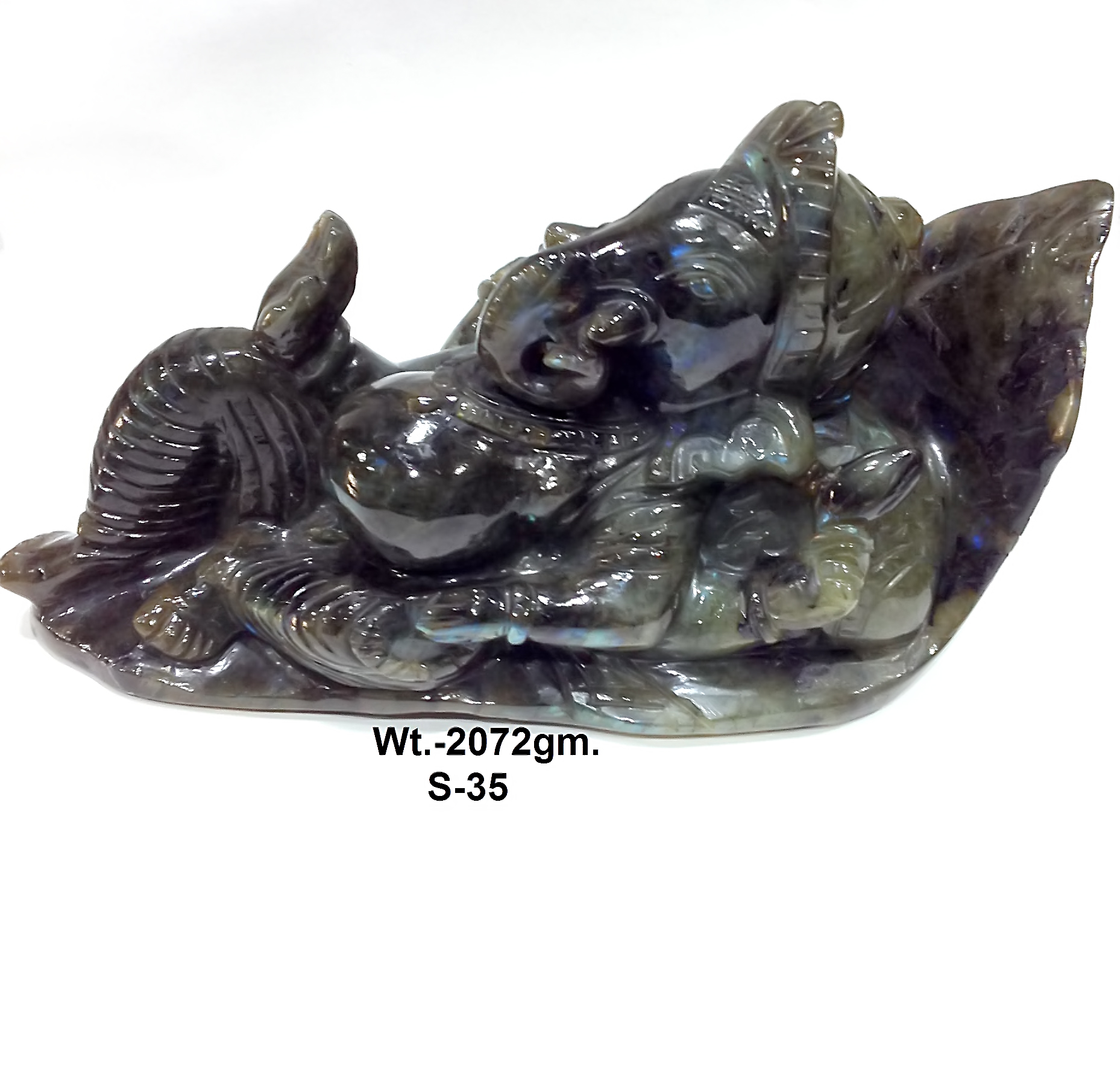 Natural Labradorite Gemstone Reclining Lord Ganesha Statue