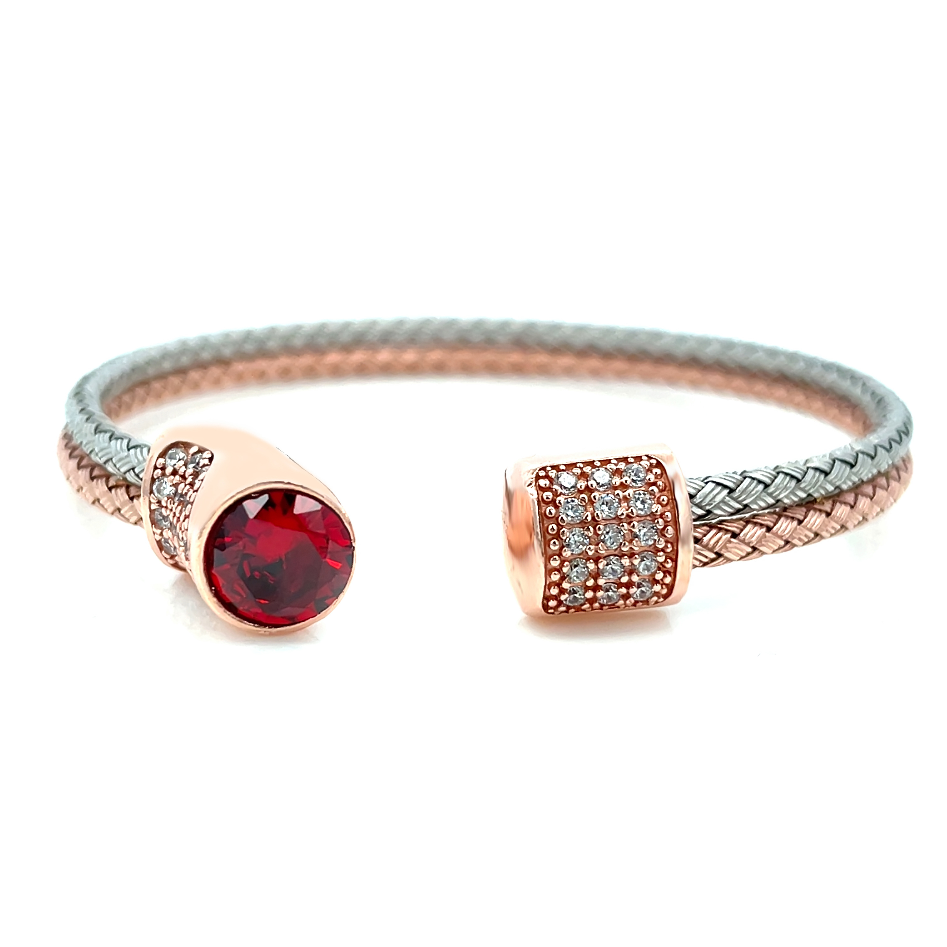 Dual Tone Ruby Red  CZ Open Cuff Bracelet
