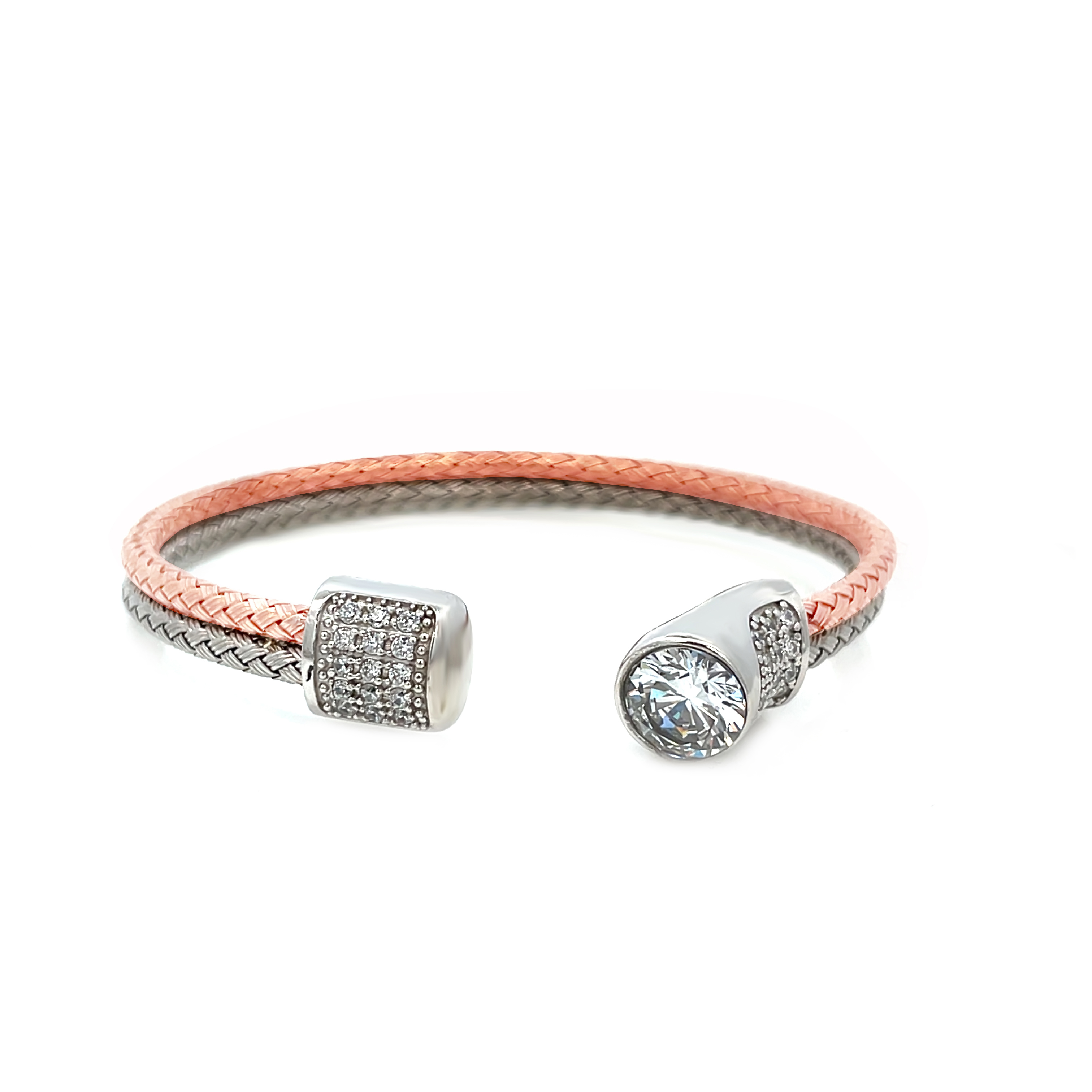 Dual Tone White CZ Open Cuff Bracelet