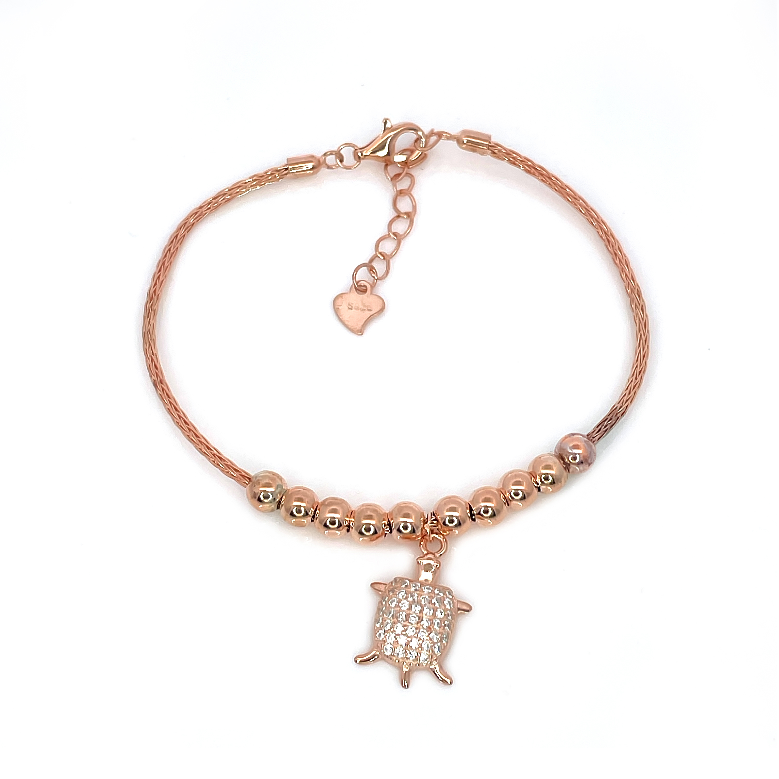 Turtle Charm Rose Gold 925 Sterling Silver Bracelet