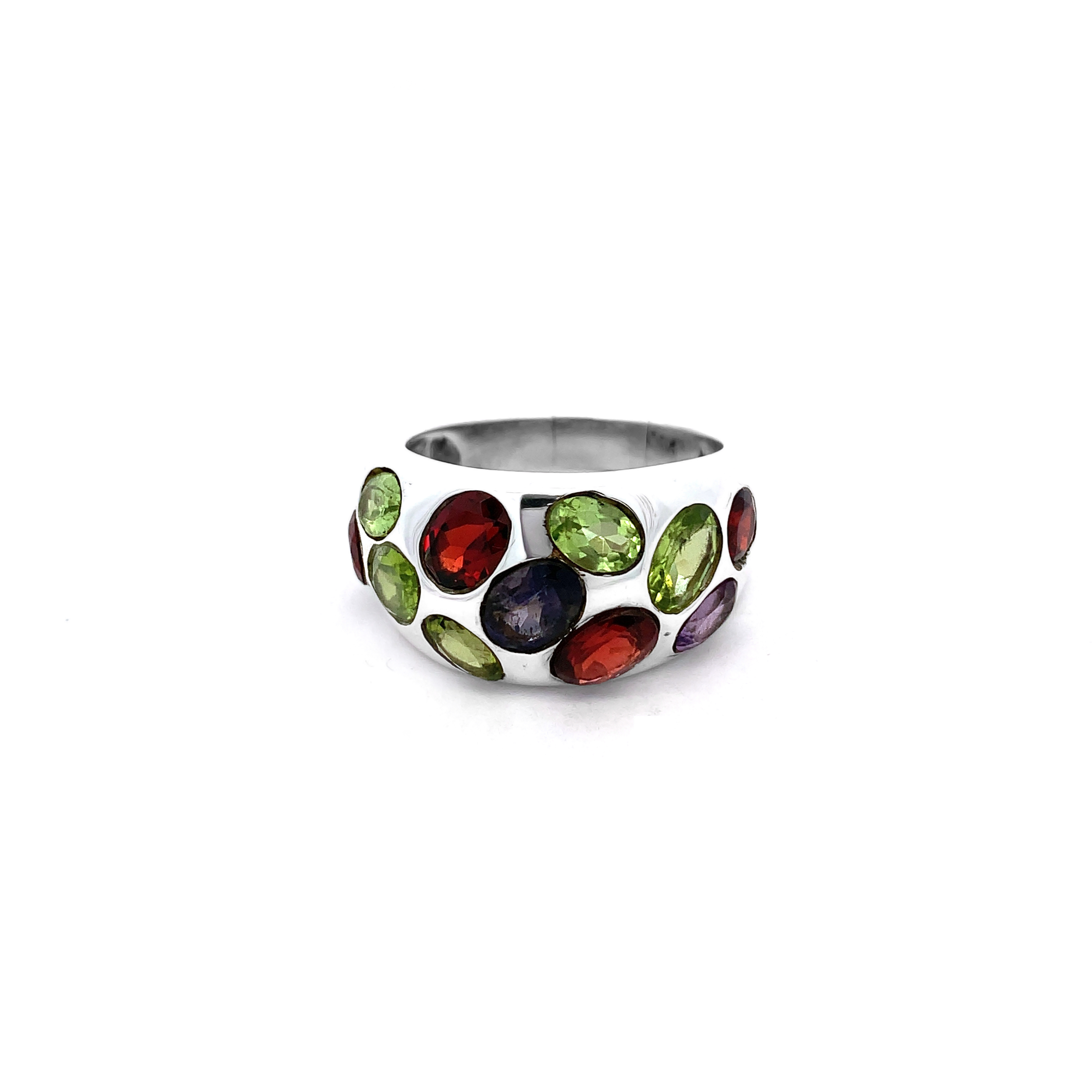multi-stone silver ring featuring amethyst, garnet, and peridot 925 Sterling Silver Ring 