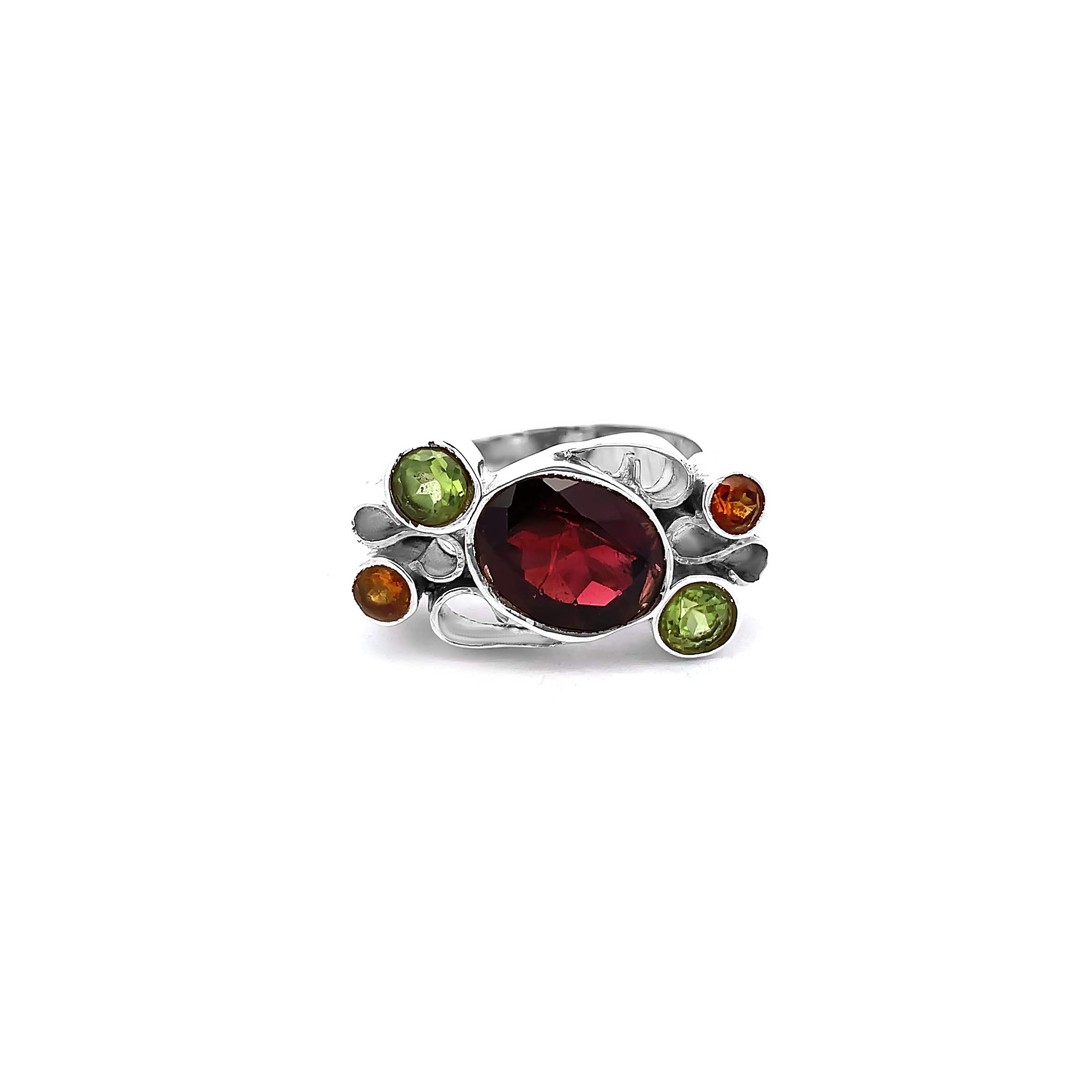 Statement ring & genuine garnet peridot & citrine gemstones. 925 Sterling Silver Ring 