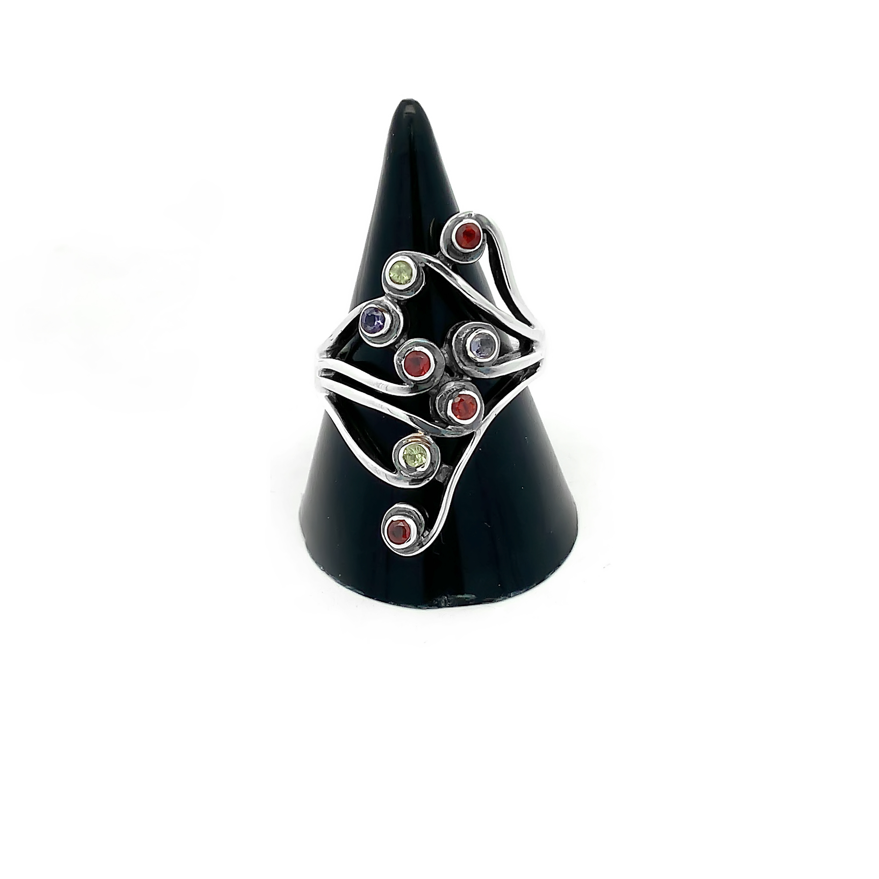 multi-gemstone chakra  925 Sterling Silver Ring 