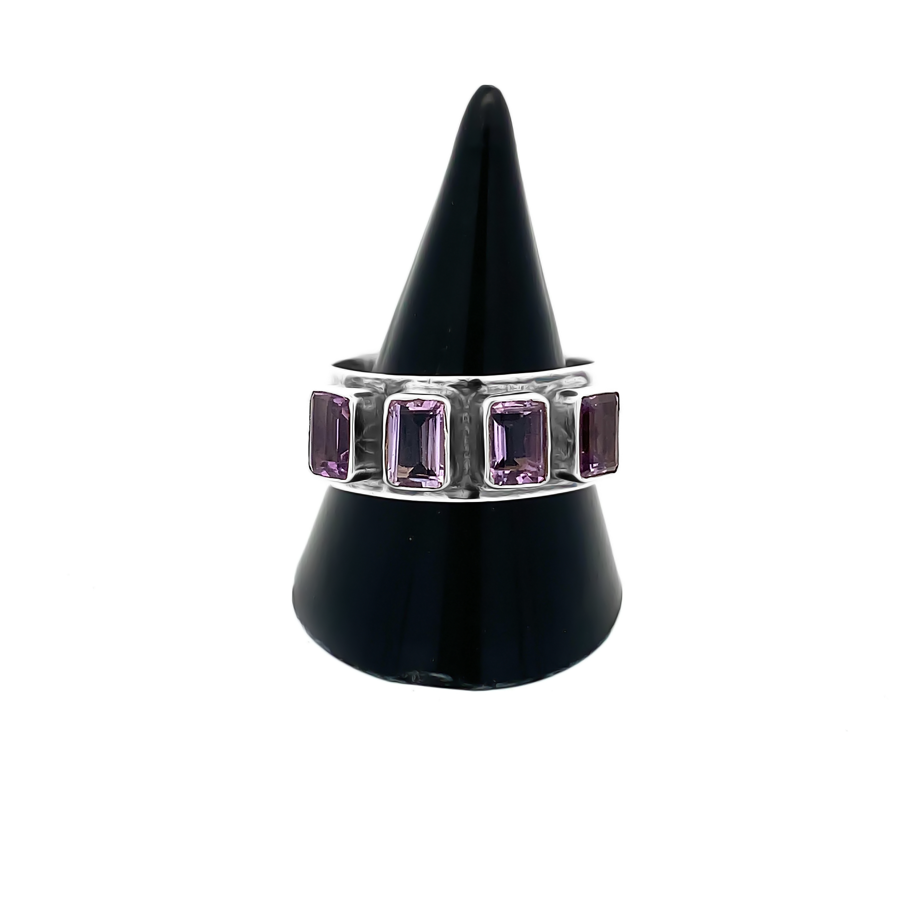 vintage sterling silver band ring with emerald-cut amethyst   925 Sterling Silver Ring 