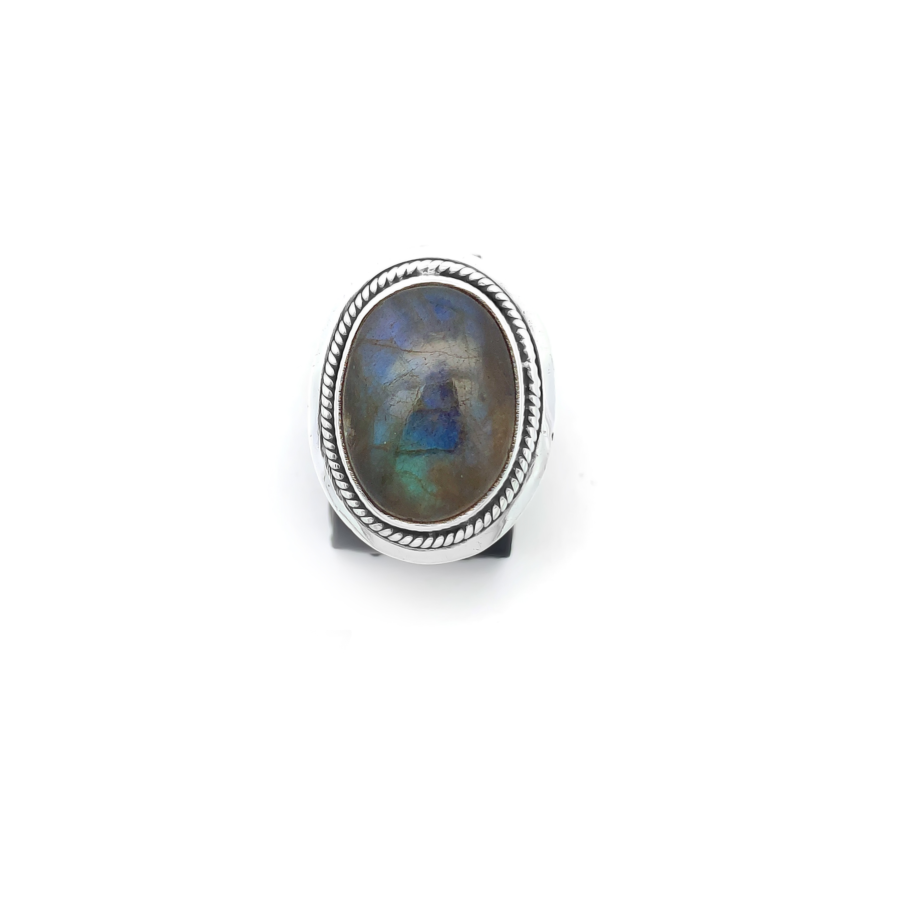 Natural  oval Labradorite  - Gem.  925 Sterling Silver Ring 