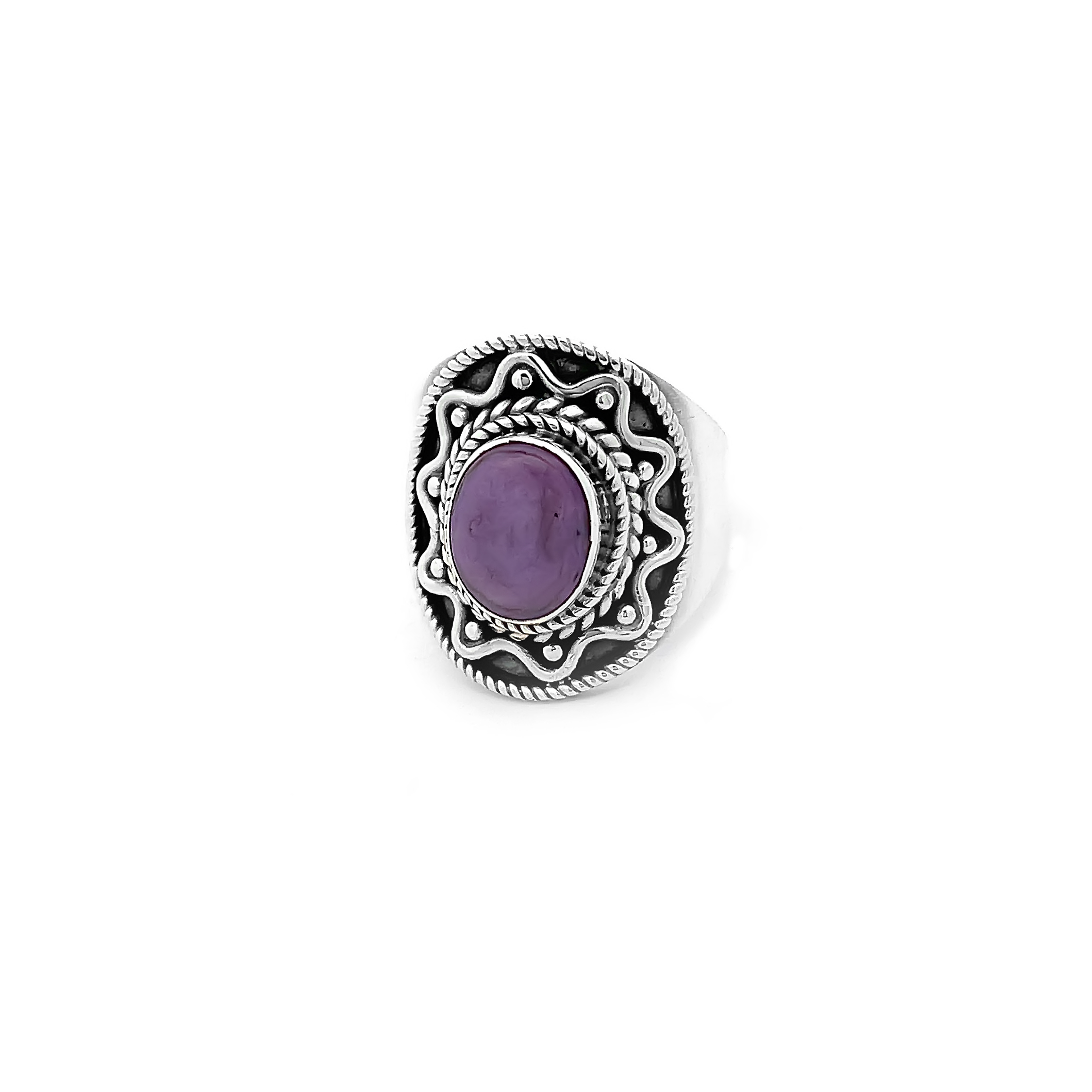 Natural Oval Amethyst Handmade 925 Sterling Silver Ring 