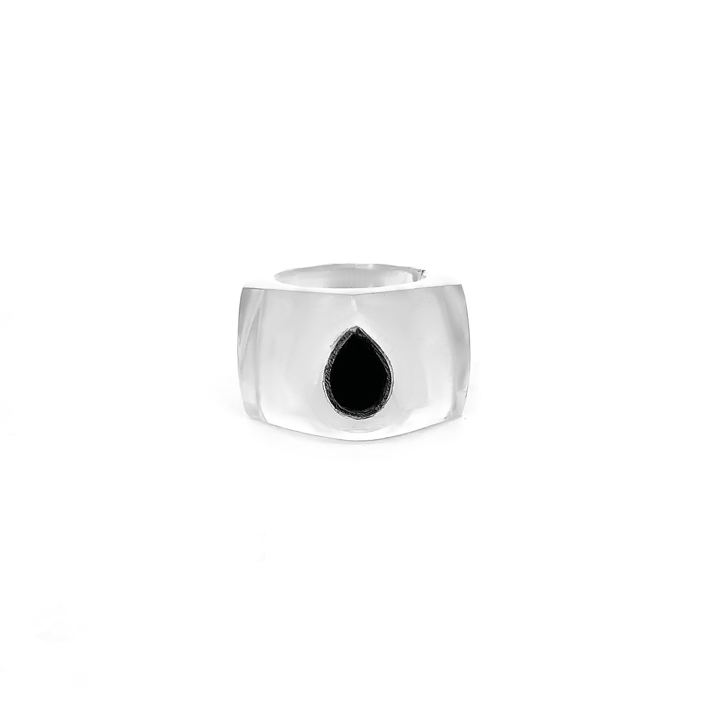 Natural Black Onyx Pear cut, Silver Ring.  925 Sterling Silver Ring 